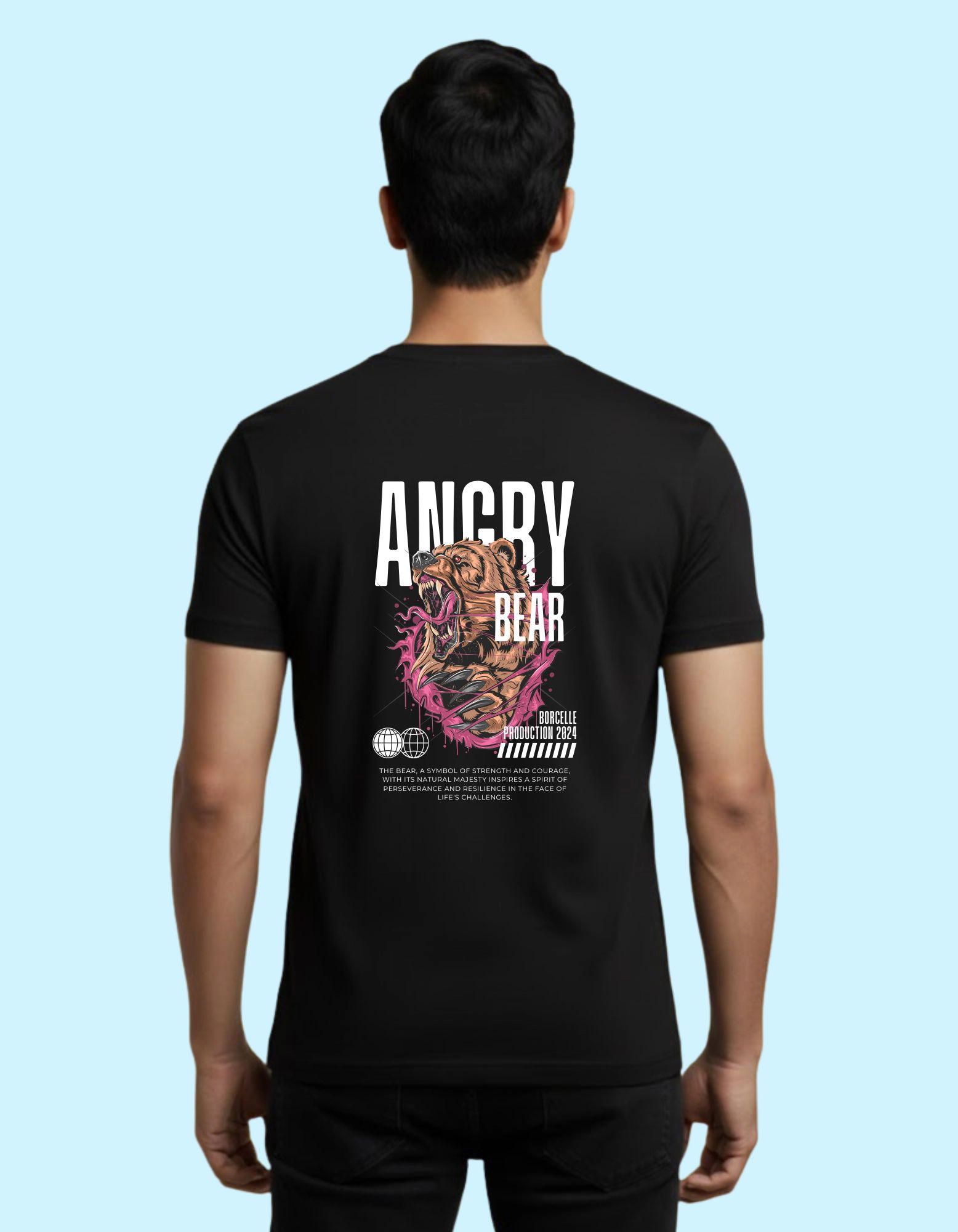 Angry Bear Cotton Round Neck T-Shirt 180 GSM Black