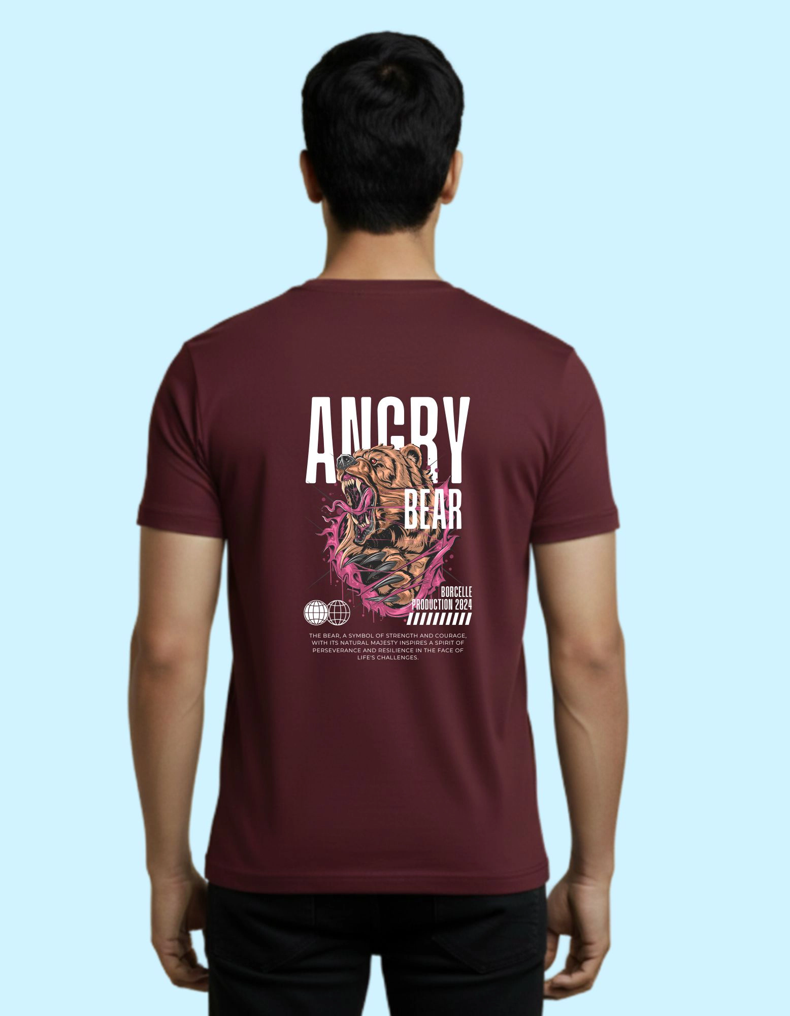 Angry Bear Cotton Round Neck T-Shirt 180 GSM Maroon
