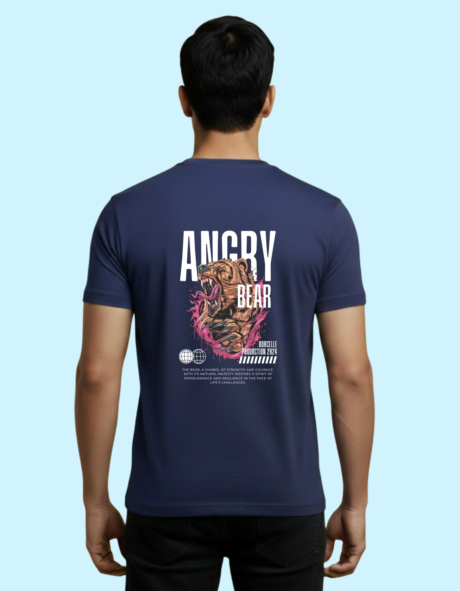 Angry Bear Cotton Round Neck T-Shirt 180 GSM Navy Blue
