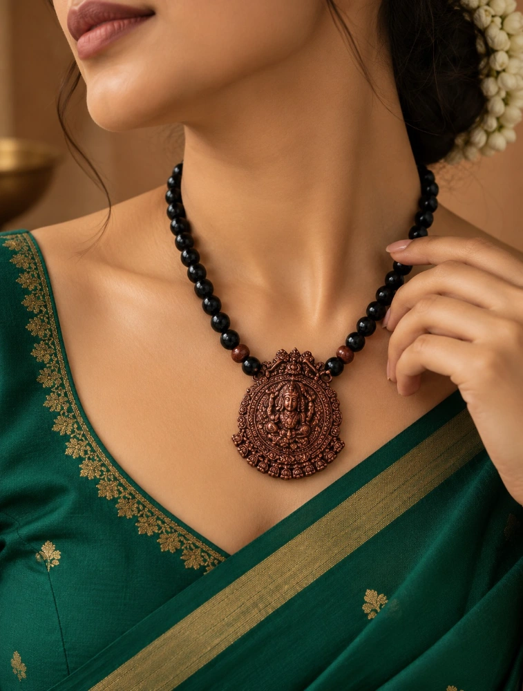 Antique Copper Lord Ganesha Pendant Terracotta Jewellery Set