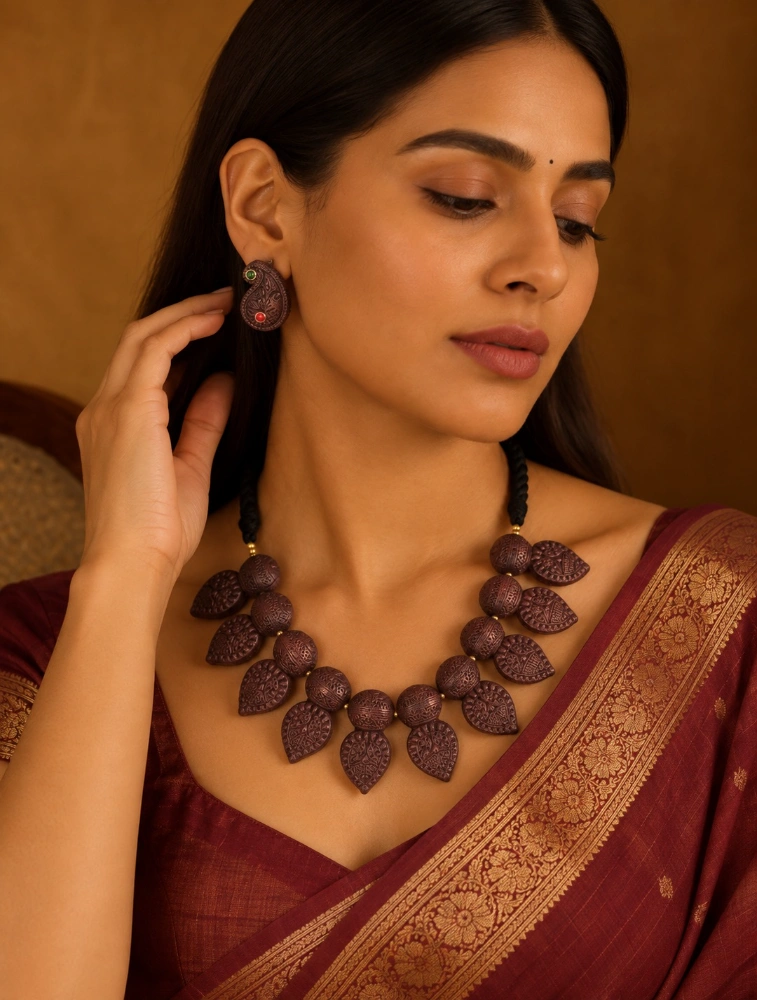 Antique Copper Rajmala Terracotta Jewellery Set