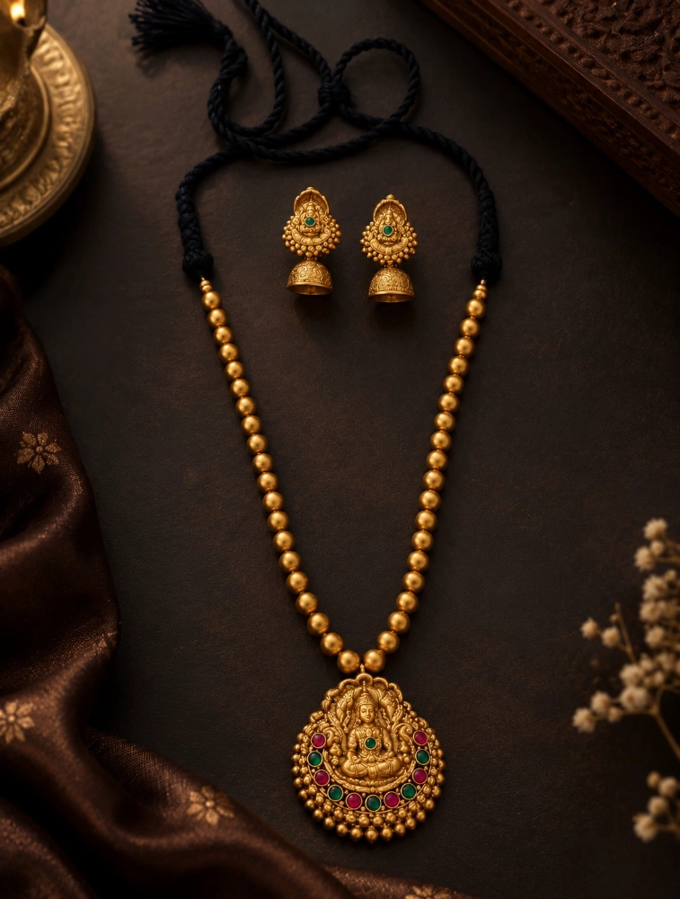 Antique Gold Aaradhya Temple Art Terracotta Jewellery Set