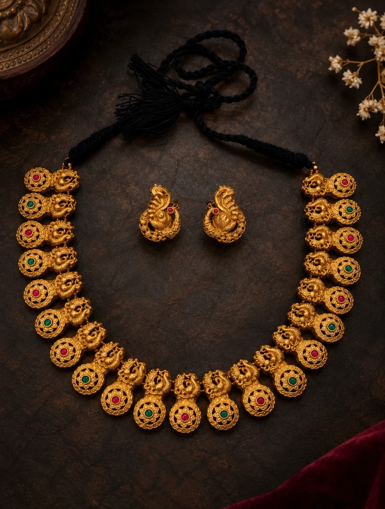 Antique Gold Mayura Shringar Royal Traditional Terracotta Jewellery Set