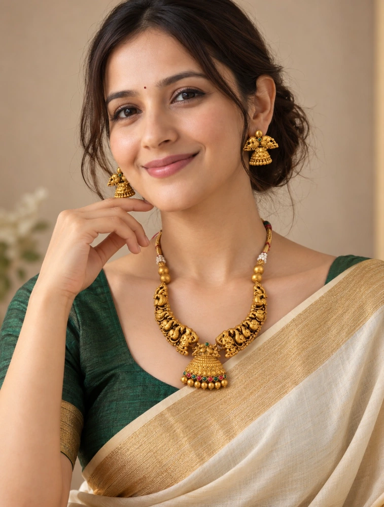 Antique Gold Rajhamsa Terracotta Jewellery Set