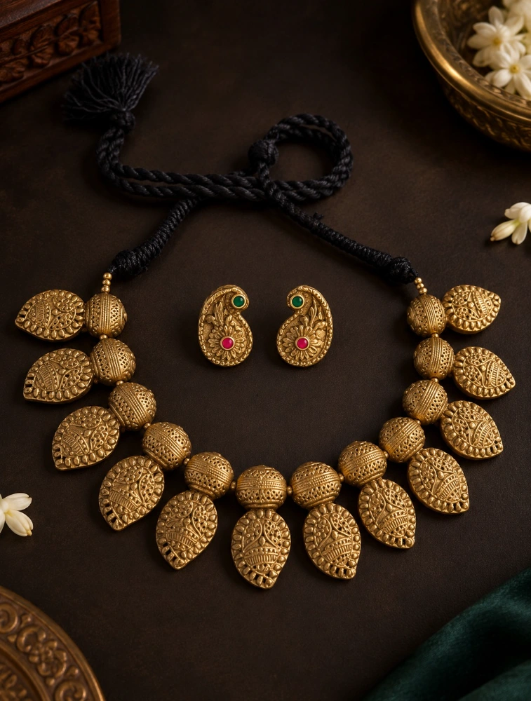 Antique Gold Rajmala Terracotta Jewellery Set