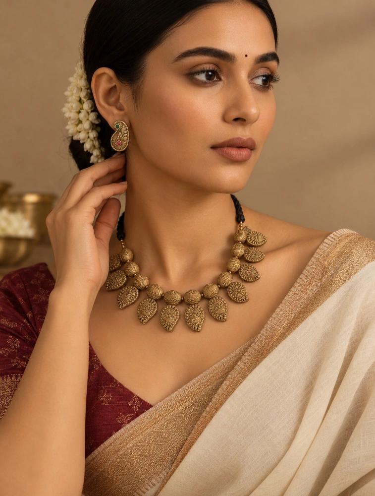 Antique Gold Rajmala Terracotta Jewellery Set
