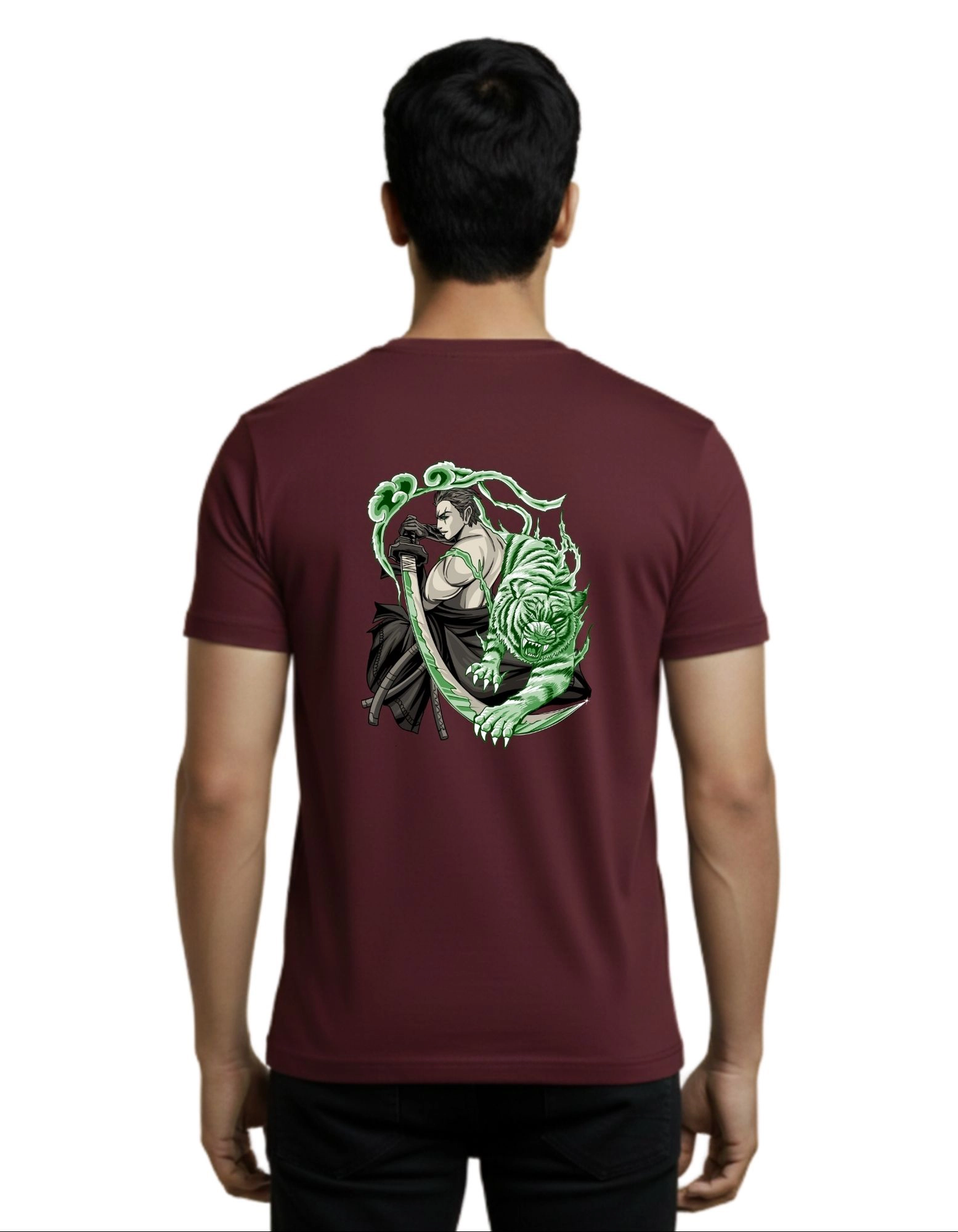 Ascendant Tiger Warrior Street Graphic Cotton Round Neck T-Shirt 180 GSM Maroon