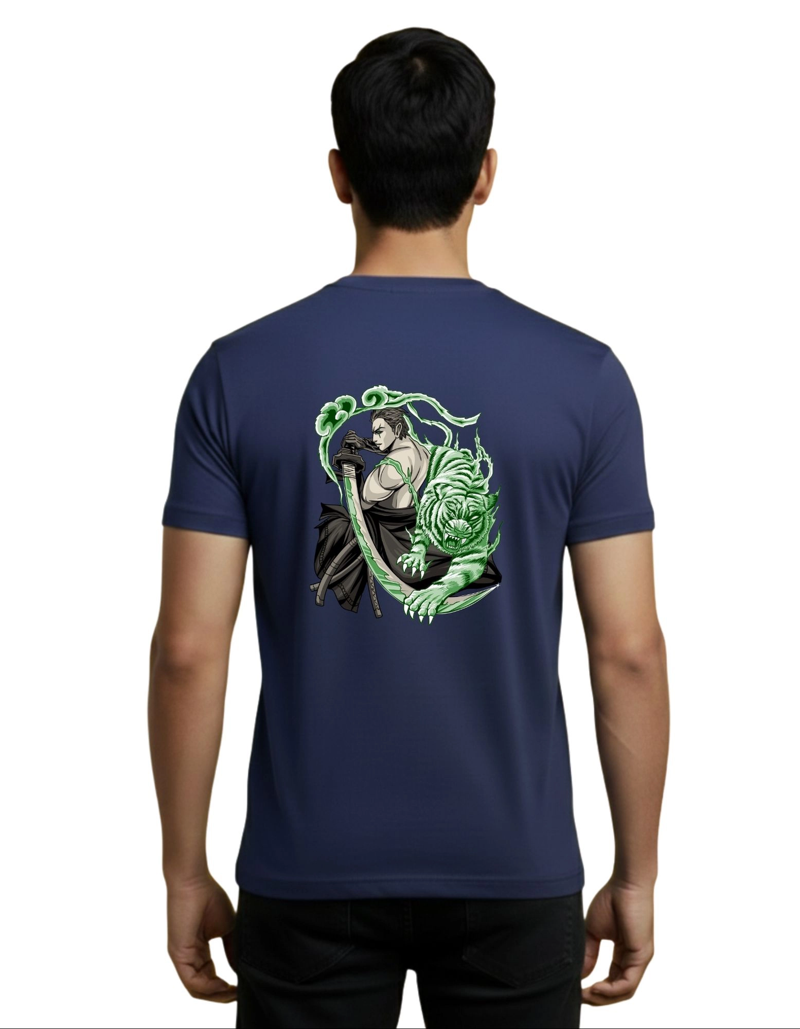 Ascendant Tiger Warrior Street Graphic Cotton Round Neck T-Shirt 180 GSM Navy Blue