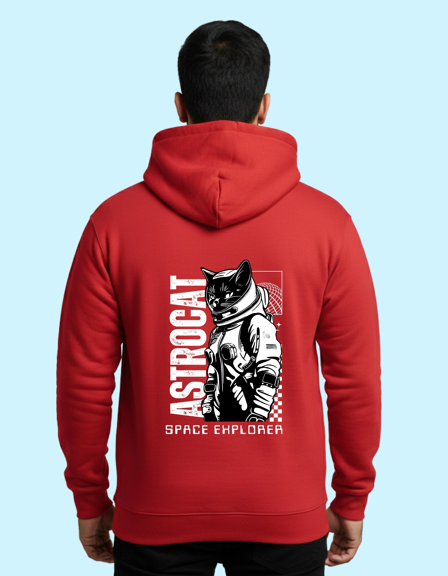 Astronaut Cat Graphic Premium Cotton Hoodie 300 GSM Without Zipper – Red