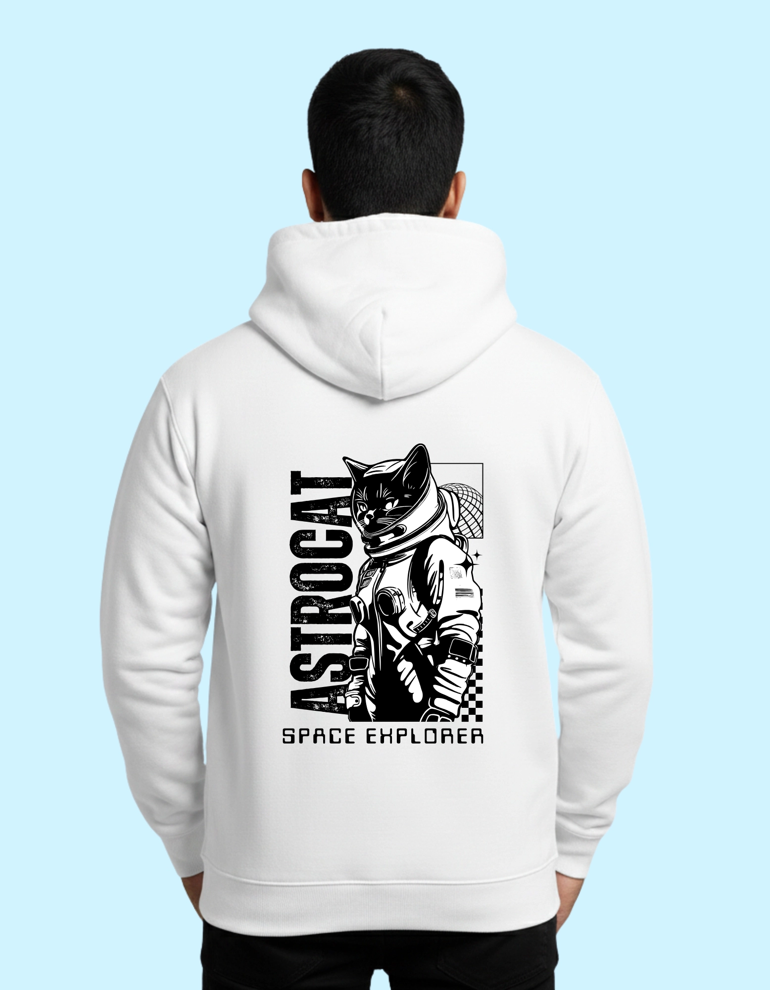 Astronaut Cat Graphic Premium Cotton Hoodie 300 GSM Without Zipper – White