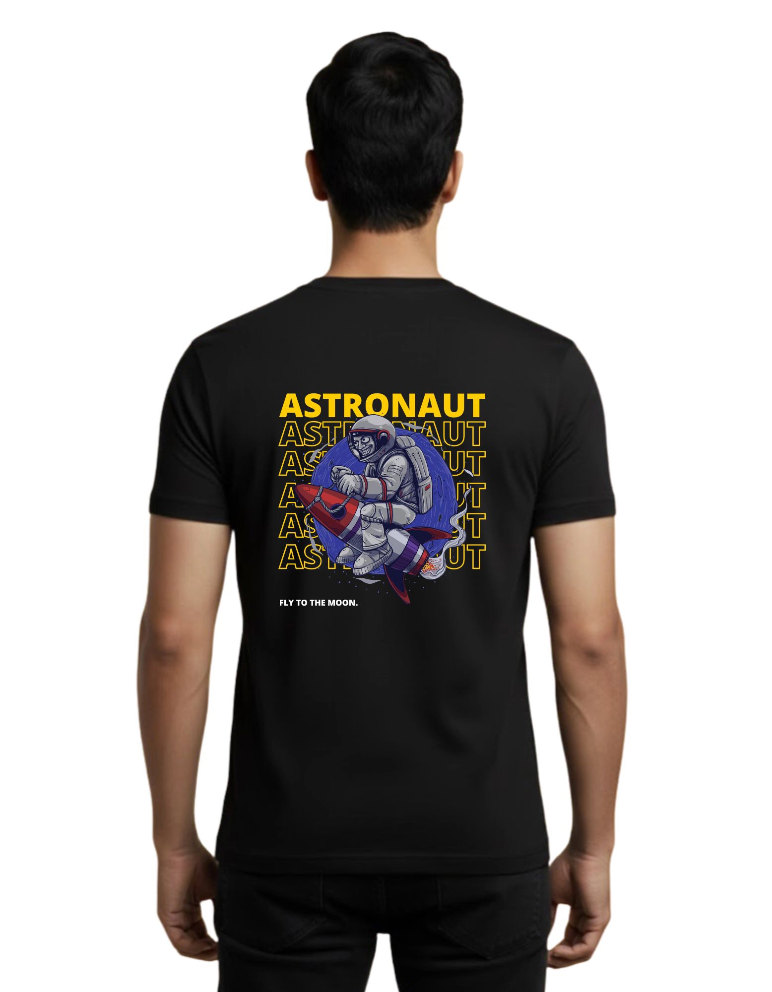 Astronaut Graphic Round Neck T-Shirt 180 GSM Half Sleeve Black