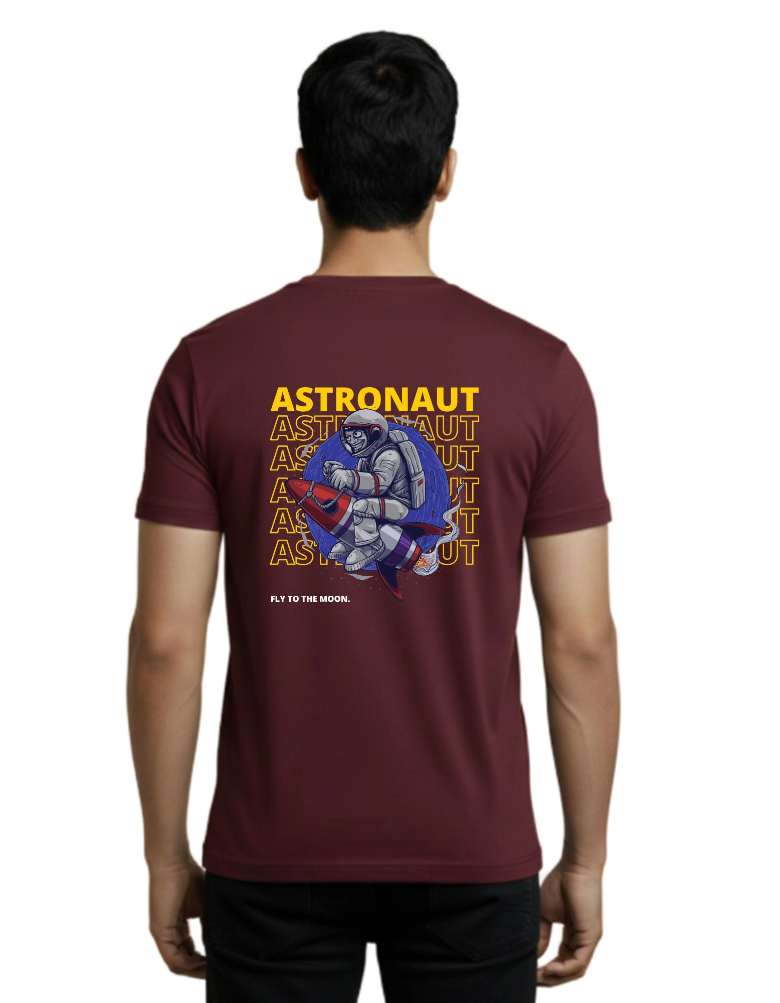 Astronaut Graphic Round Neck T-Shirt 180 GSM Half Sleeve Maroon