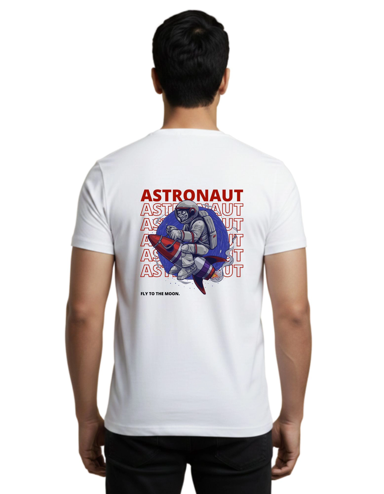 Astronaut Graphic Round Neck T-Shirt 180 GSM Half Sleeve White
