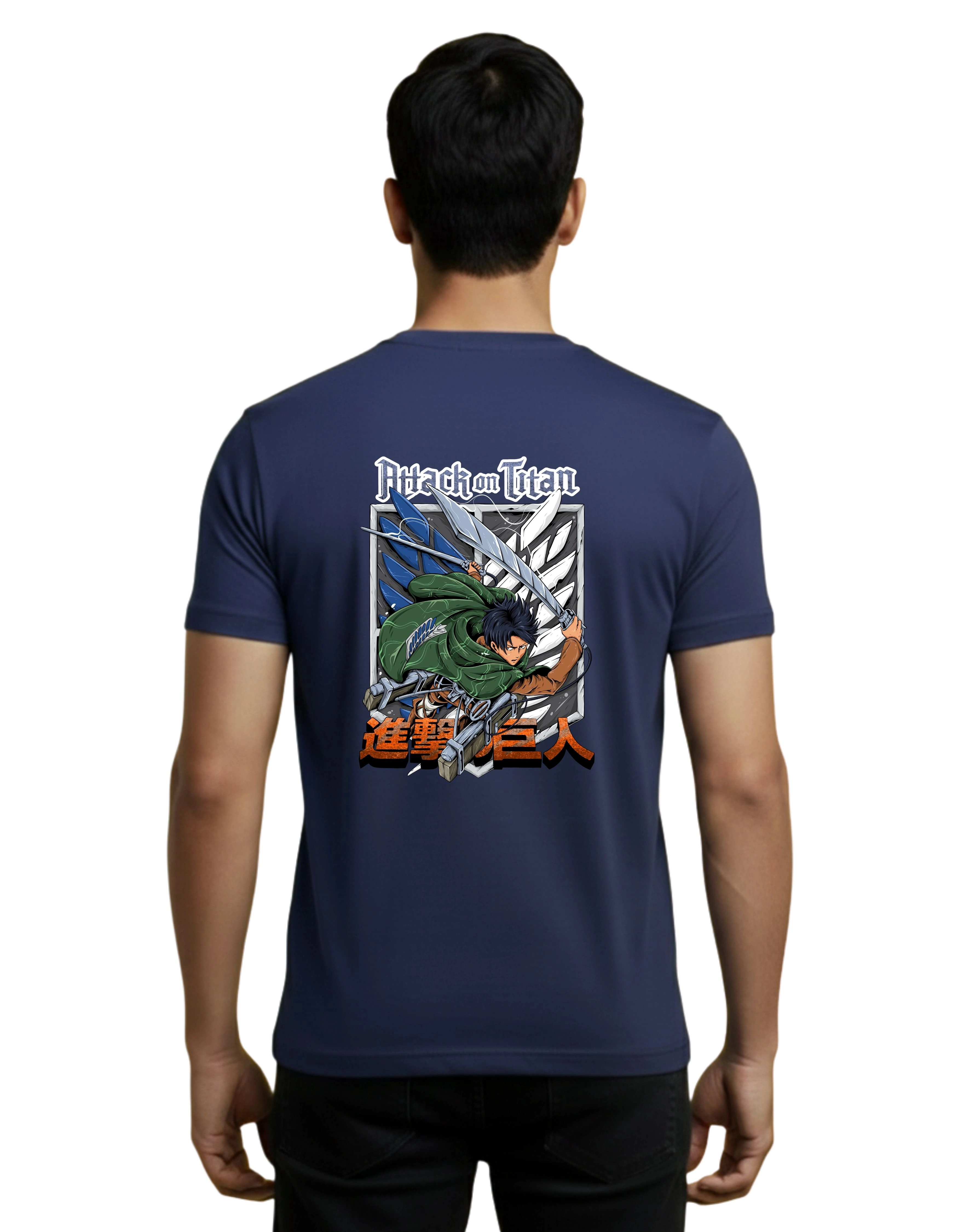 Attack On Titan Levi Ackerman Cotton Round Neck T-Shirt 180 GSM Navy Blue