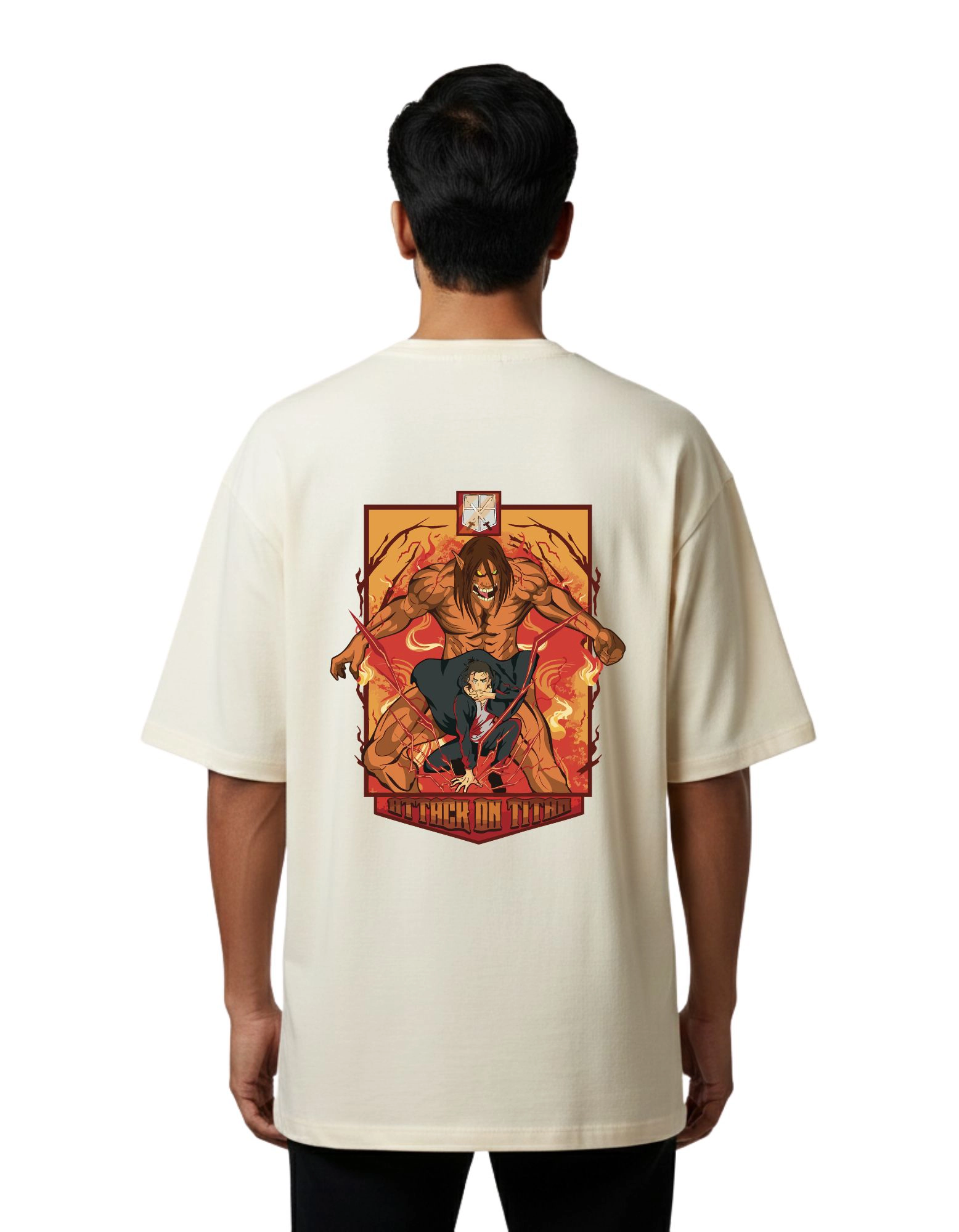Attack on Titan Oversized Cotton French Terry T-Shirt 240 GSM Beige