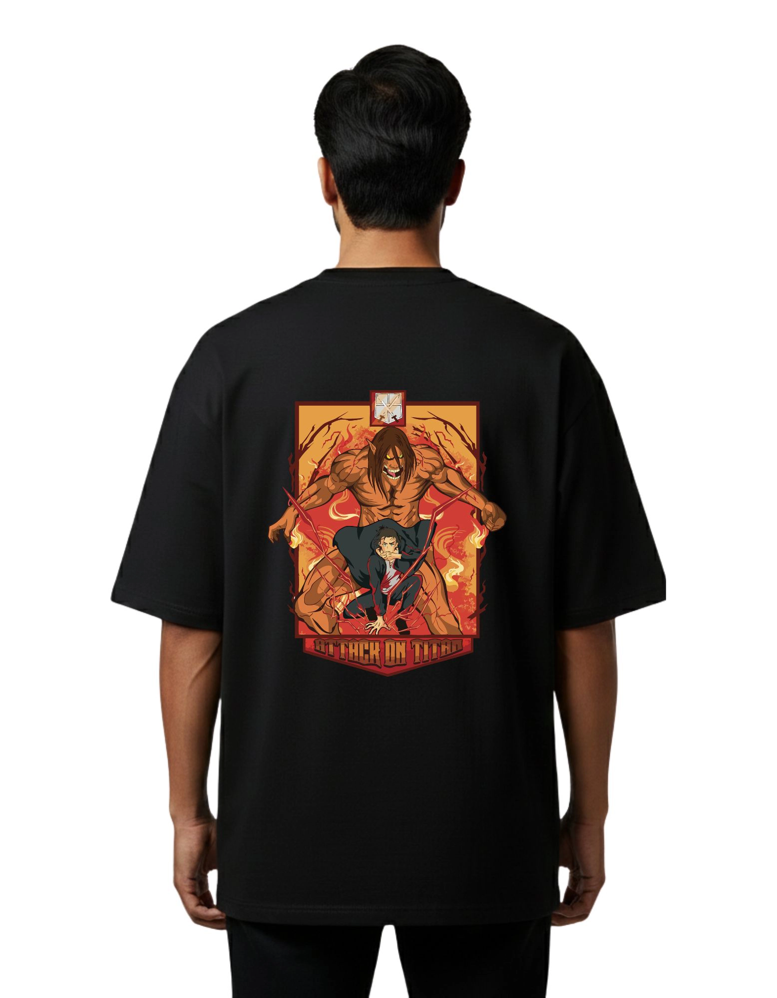 Attack on Titan Oversized Cotton French Terry T-Shirt 240 GSM Black