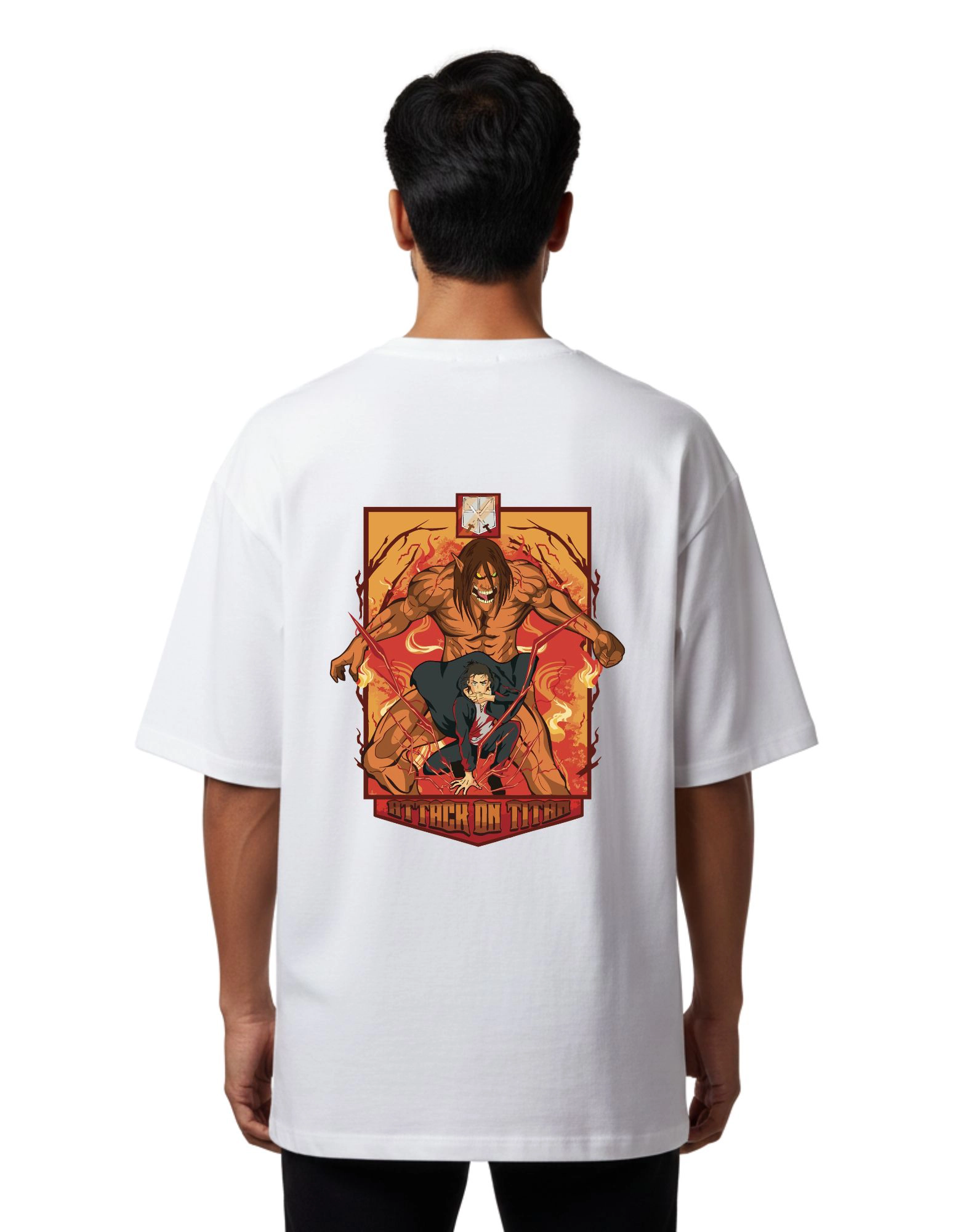 Attack on Titan Oversized Cotton French Terry T-Shirt 240 GSM White