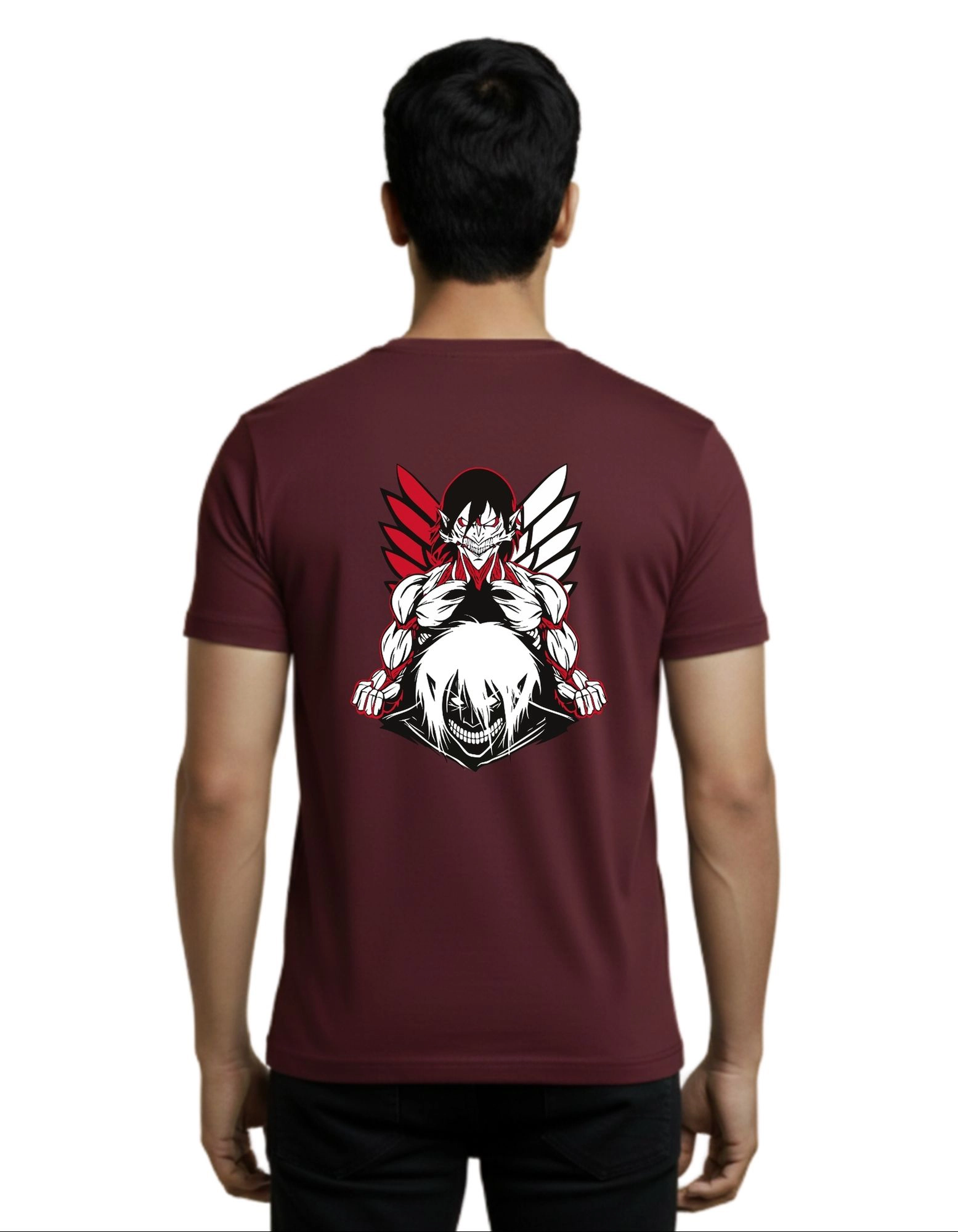 Attack on Titan Street Graphic Cotton Round Neck T-Shirt 180 GSM Maroon