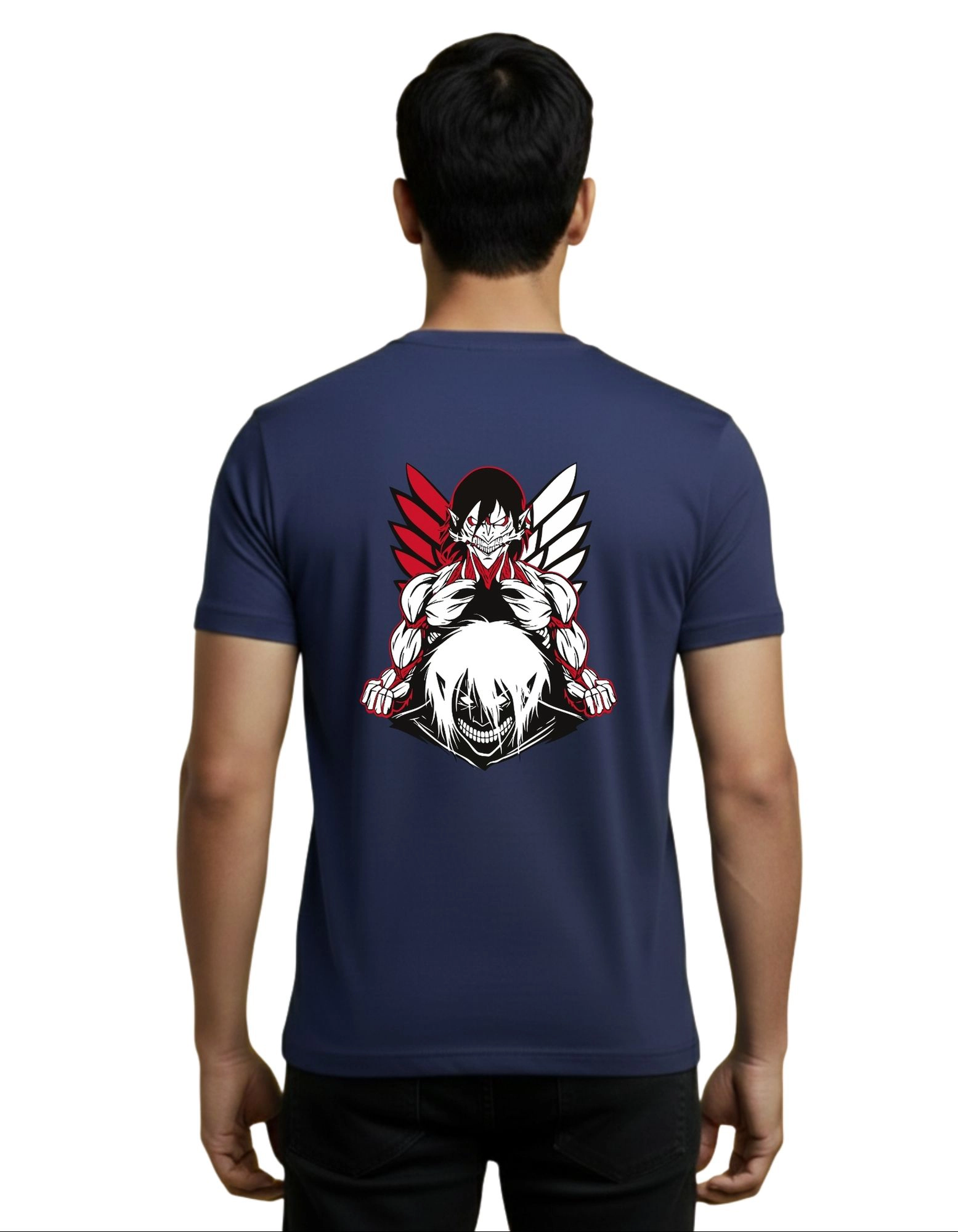 Attack on Titan Street Graphic Cotton Round Neck T-Shirt 180 GSM Navy Blue