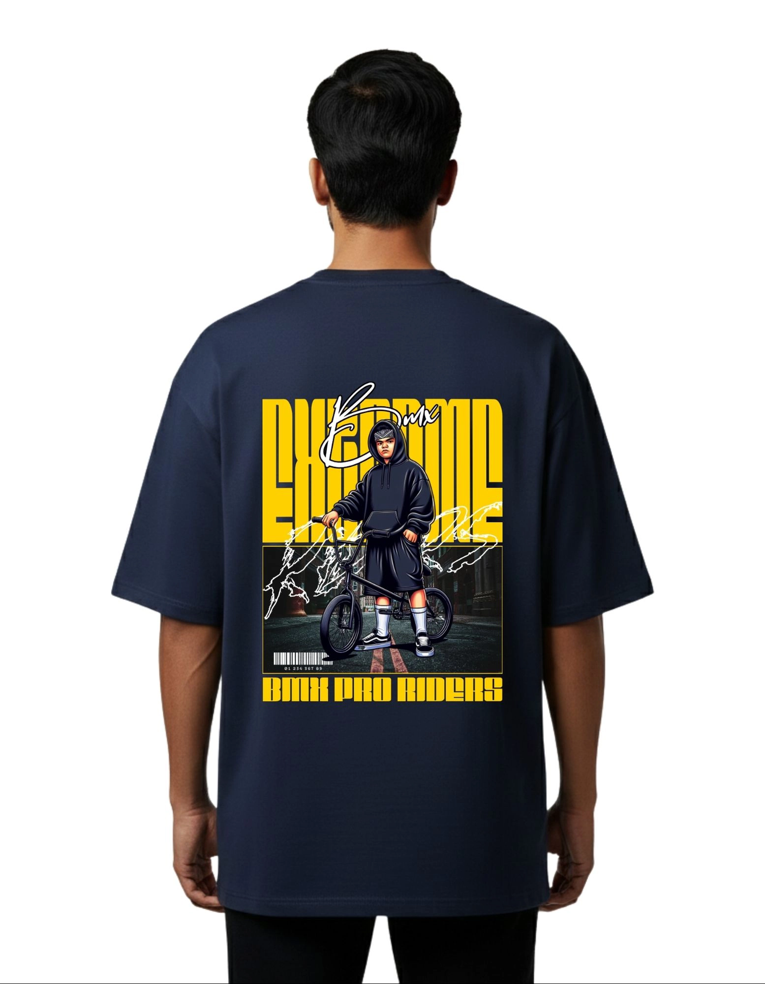 BMX Pro Riders Oversized Cotton French Terry T-Shirt 240 GSM Navy Blue