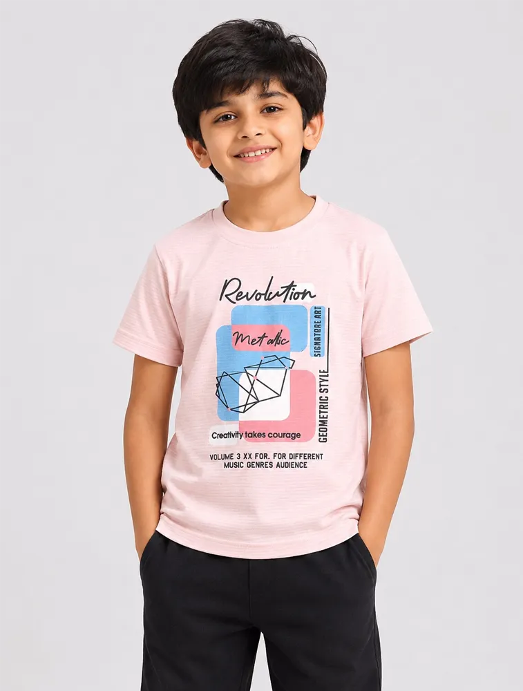 Baby Pink Dad And Me Round Neck Premium Printed T Shirt