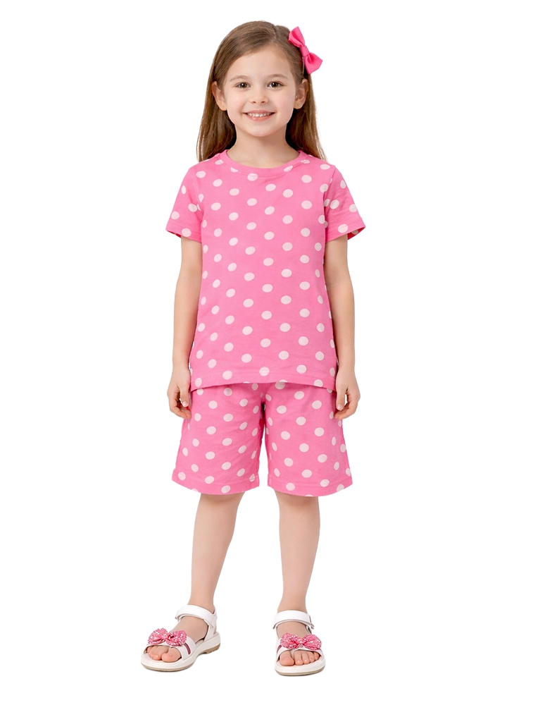 Baby Pink Girls Half Sleeve Printed Co Ord Set 