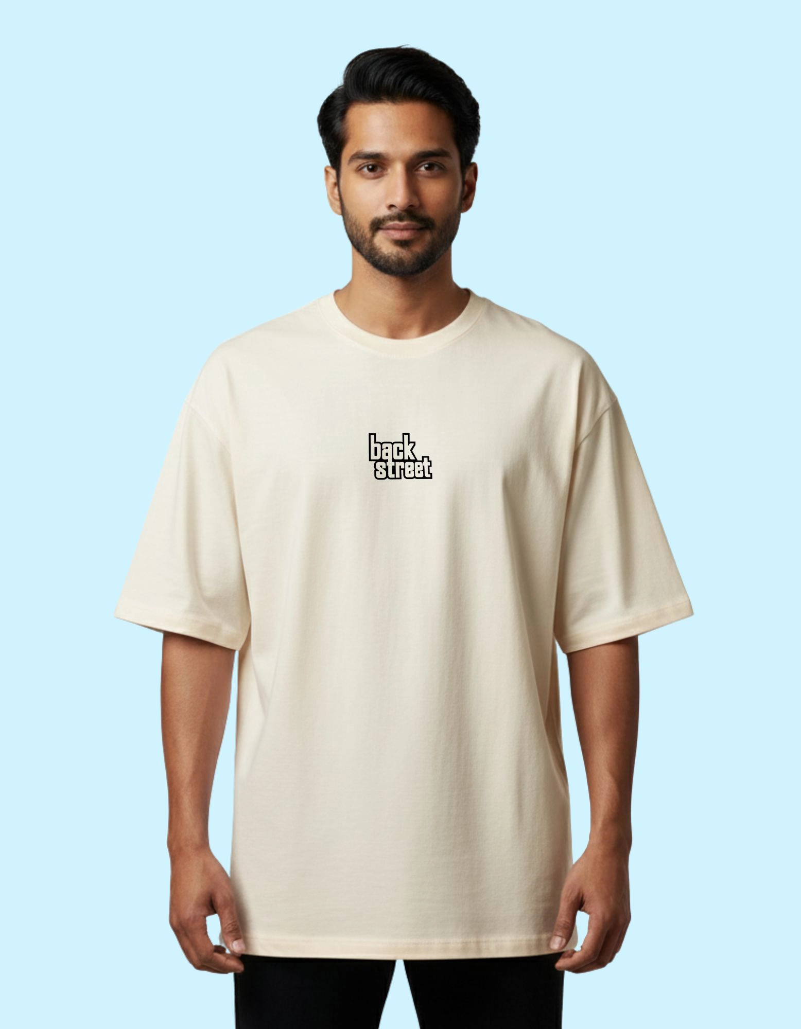 Back Street Gamers Oversized French Terry Cotton T-Shirt 240 GSM Beige