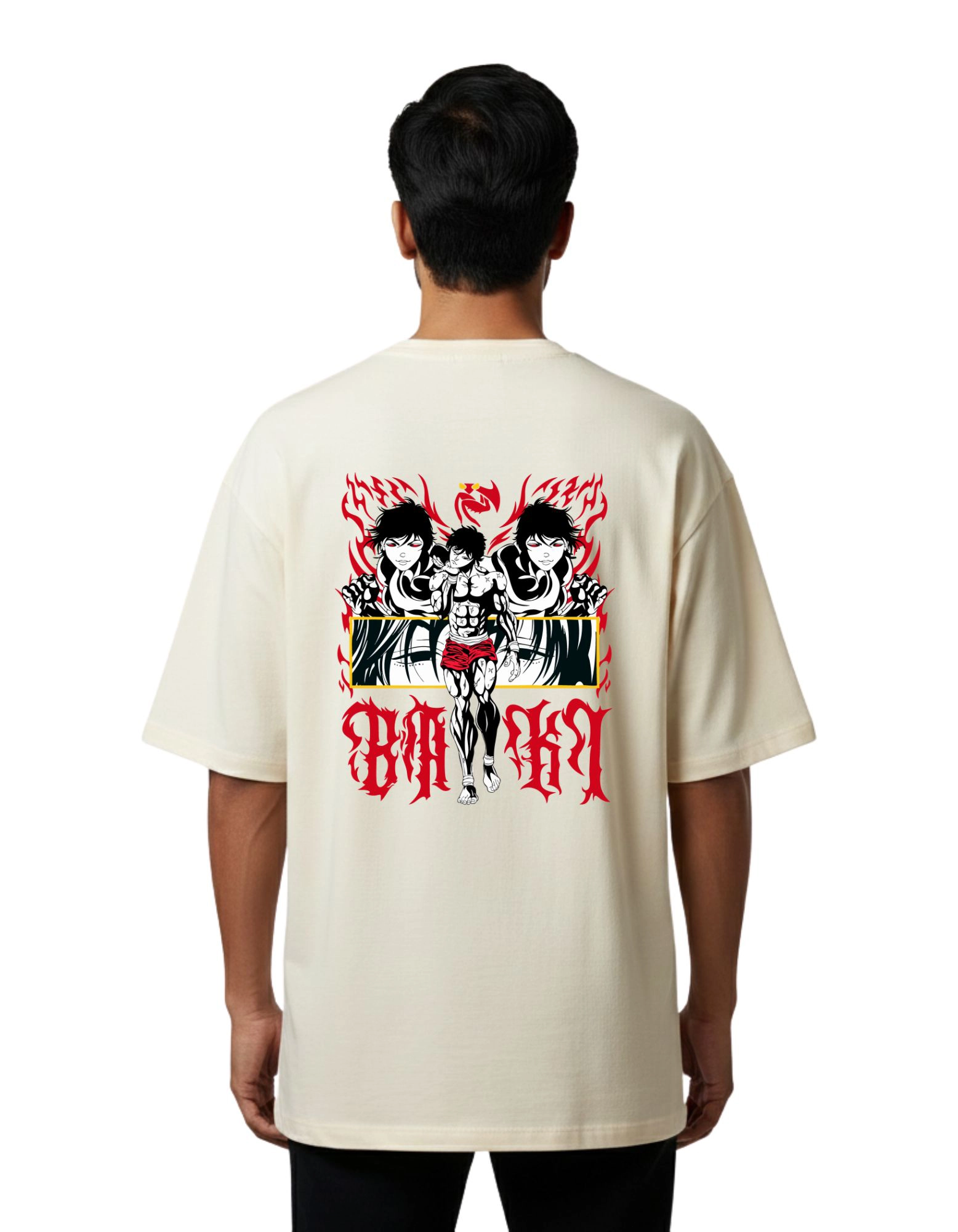 Baki Anime Oversize Cotton French Terry T-Shirt 240 GSM Beige
