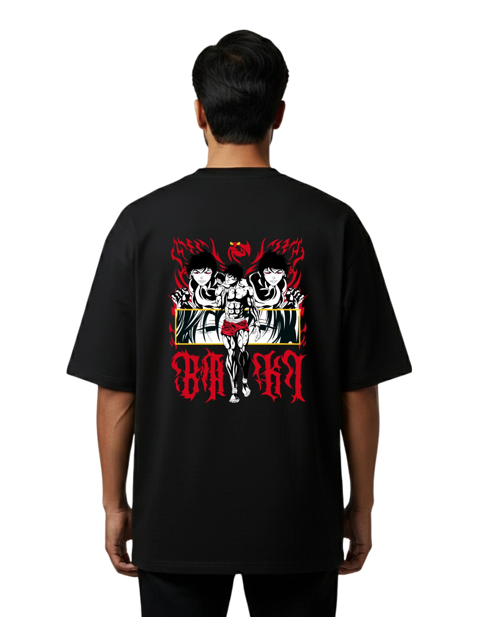 Baki Anime Oversize Cotton French Terry T-Shirt 240 GSM Black