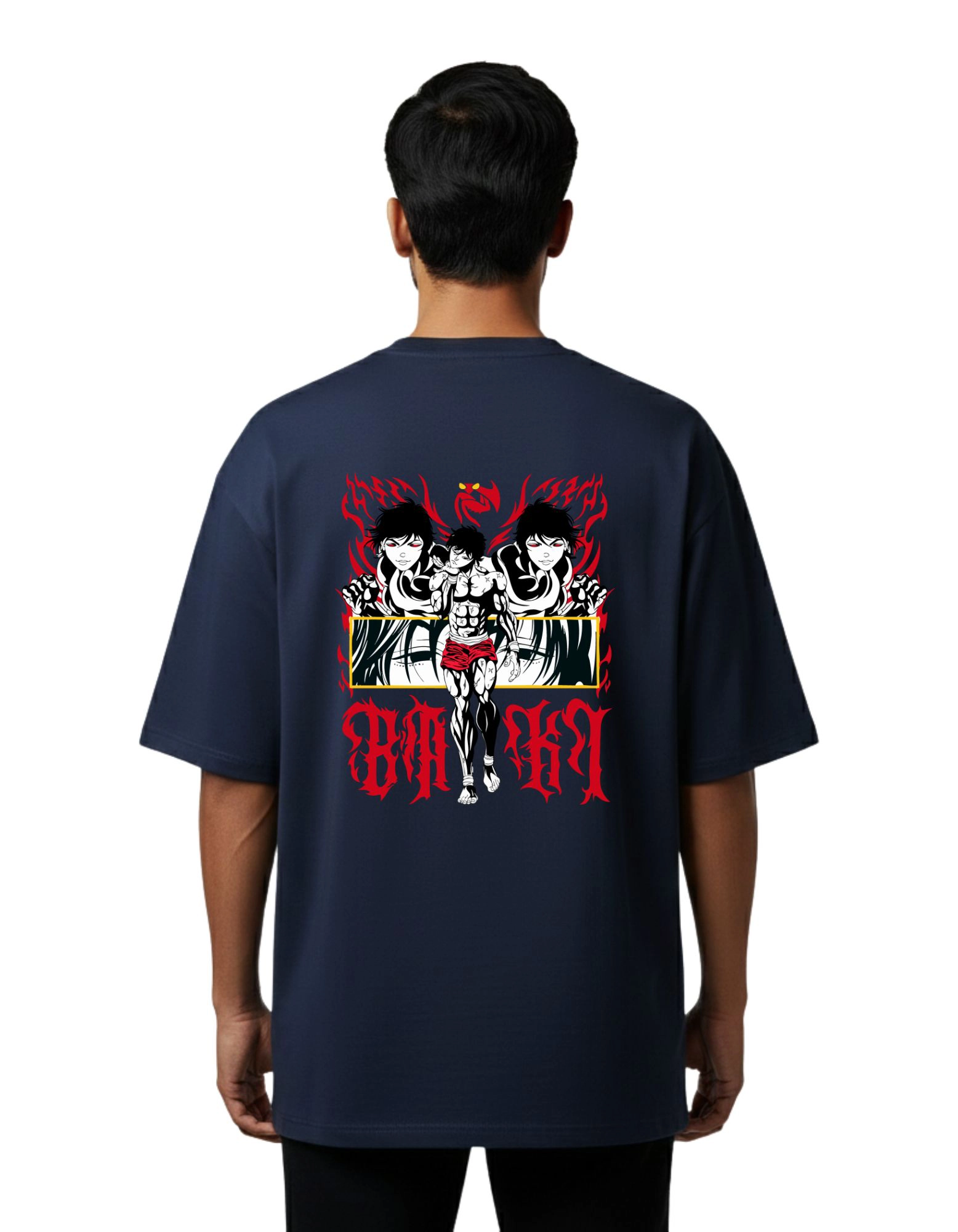 Baki Anime Oversize Cotton French Terry T-Shirt 240 GSM Navy Blue