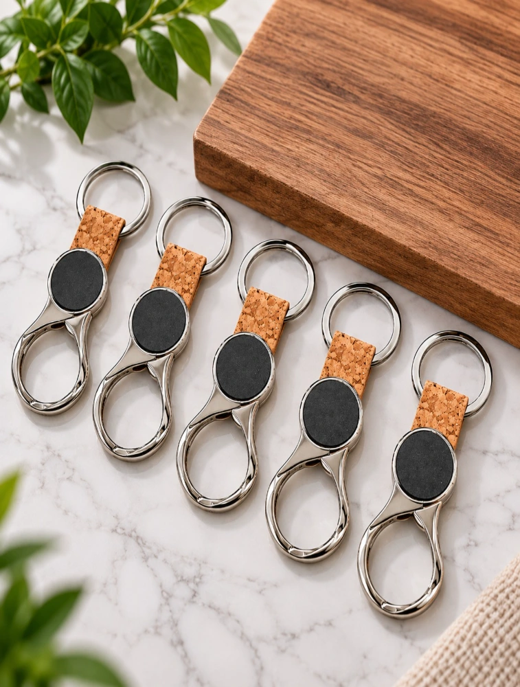 Bamboo Black Circle Stone Pattern Premium Key chain Pack of 5