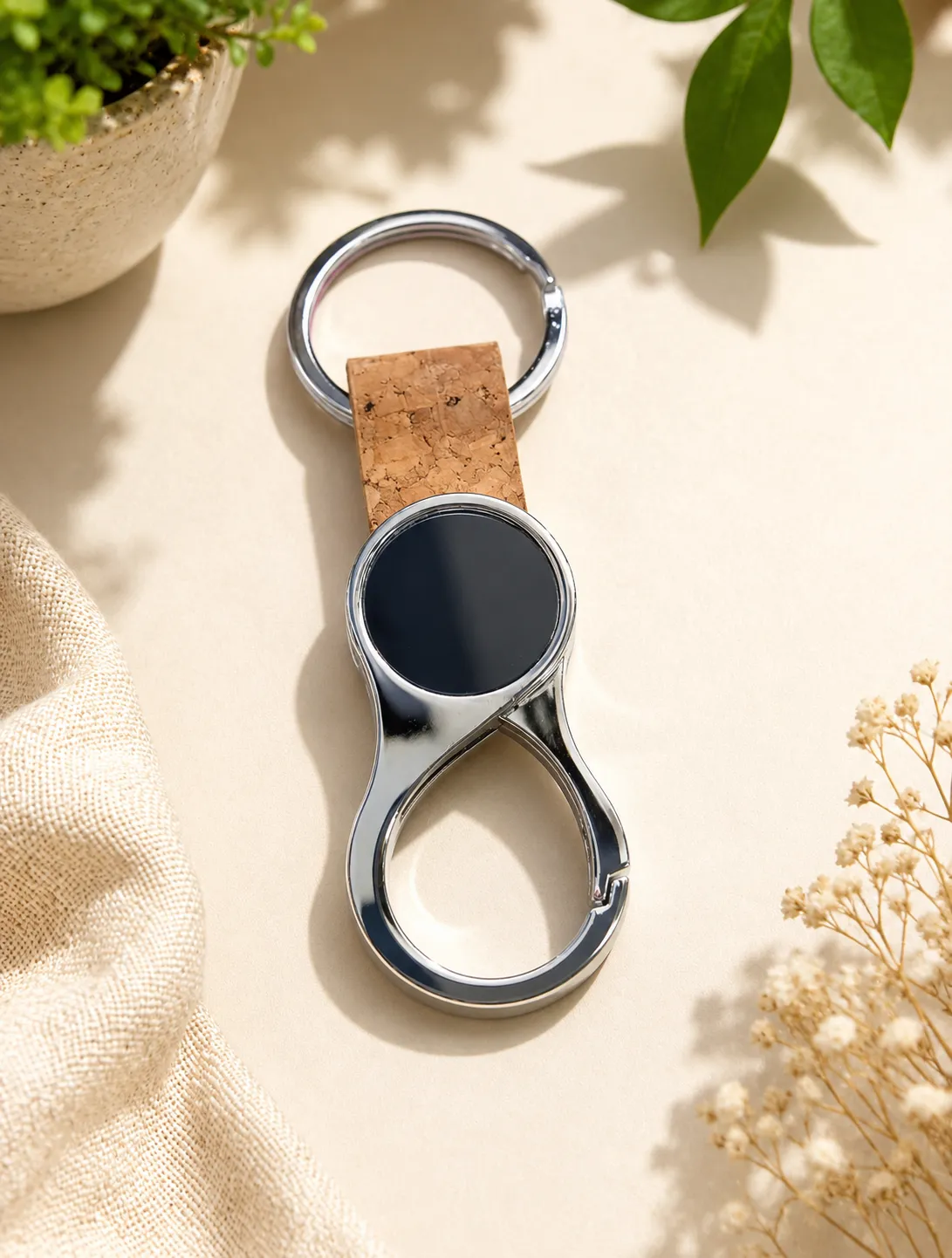 Bamboo Black Circle Stone Pattern Premium Keychain