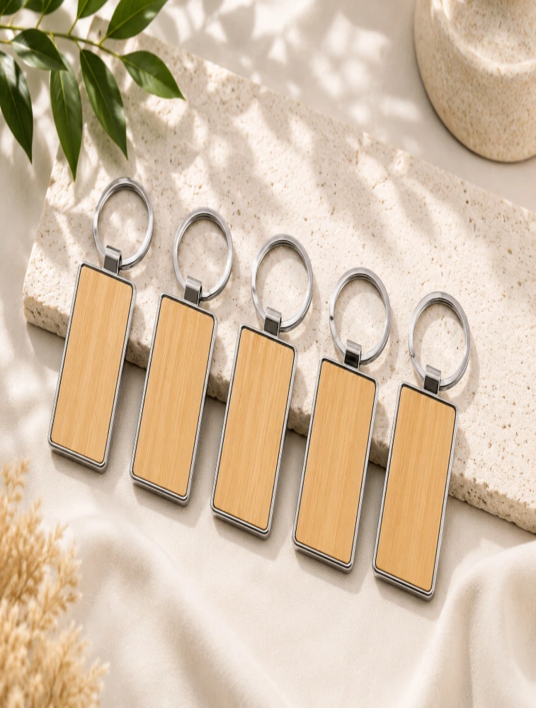 Bamboo Rectangular Premium Key chain Pack of 5