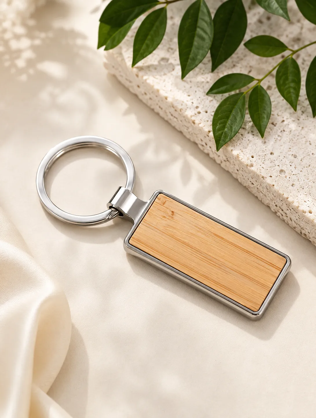 Bamboo Rectangular Premium Keychain