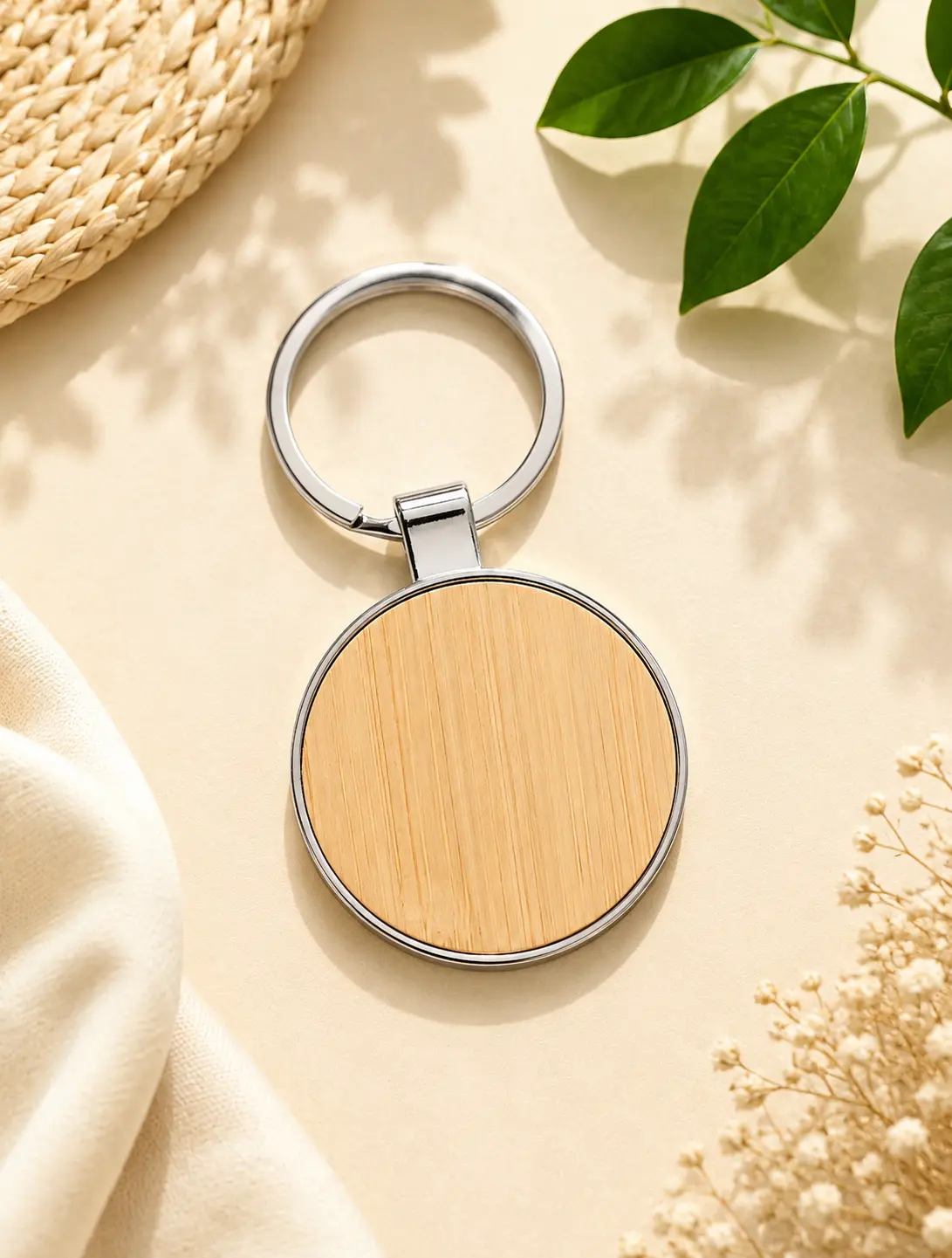 Bamboo Round Premium Keychain