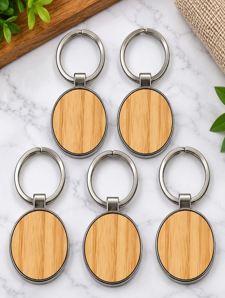 Bamboo Round Premium Keychain Pack of 5