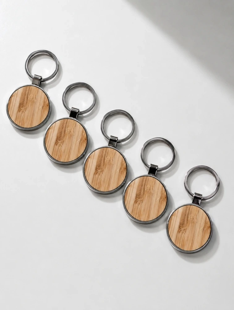 Bamboo Round Premium Keychain Pack of 5
