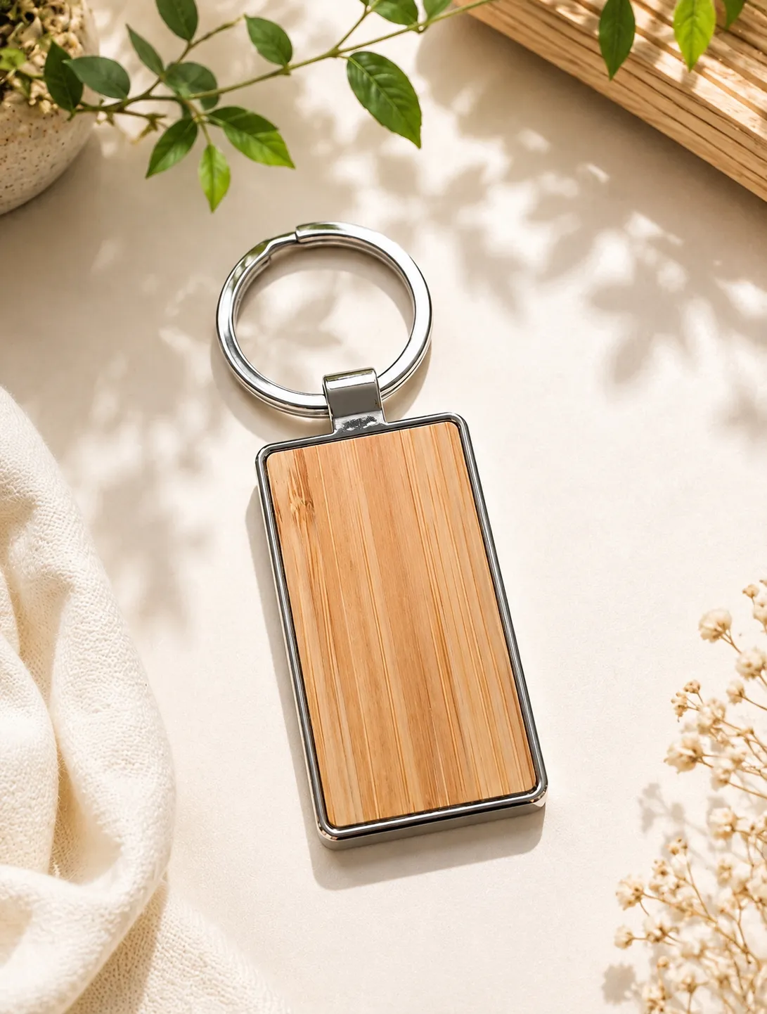 Bamboo Square Premium Keychain