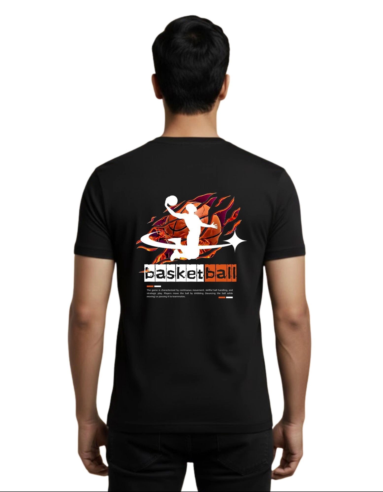 Basketball Round Neck Half Sleeve 180 GSM T-Shirt Black