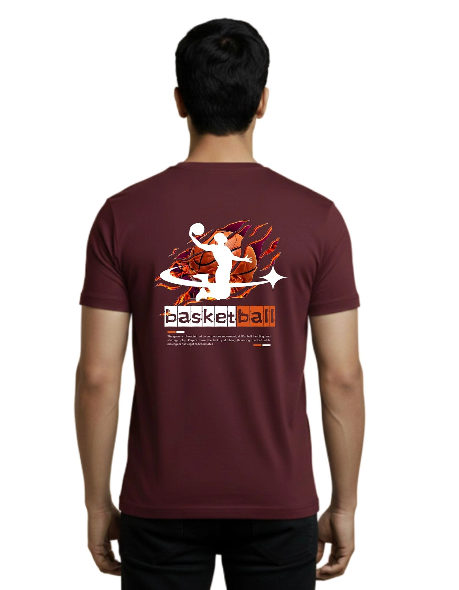 Basketball Round Neck Half Sleeve 180 GSM T-Shirt Maroon