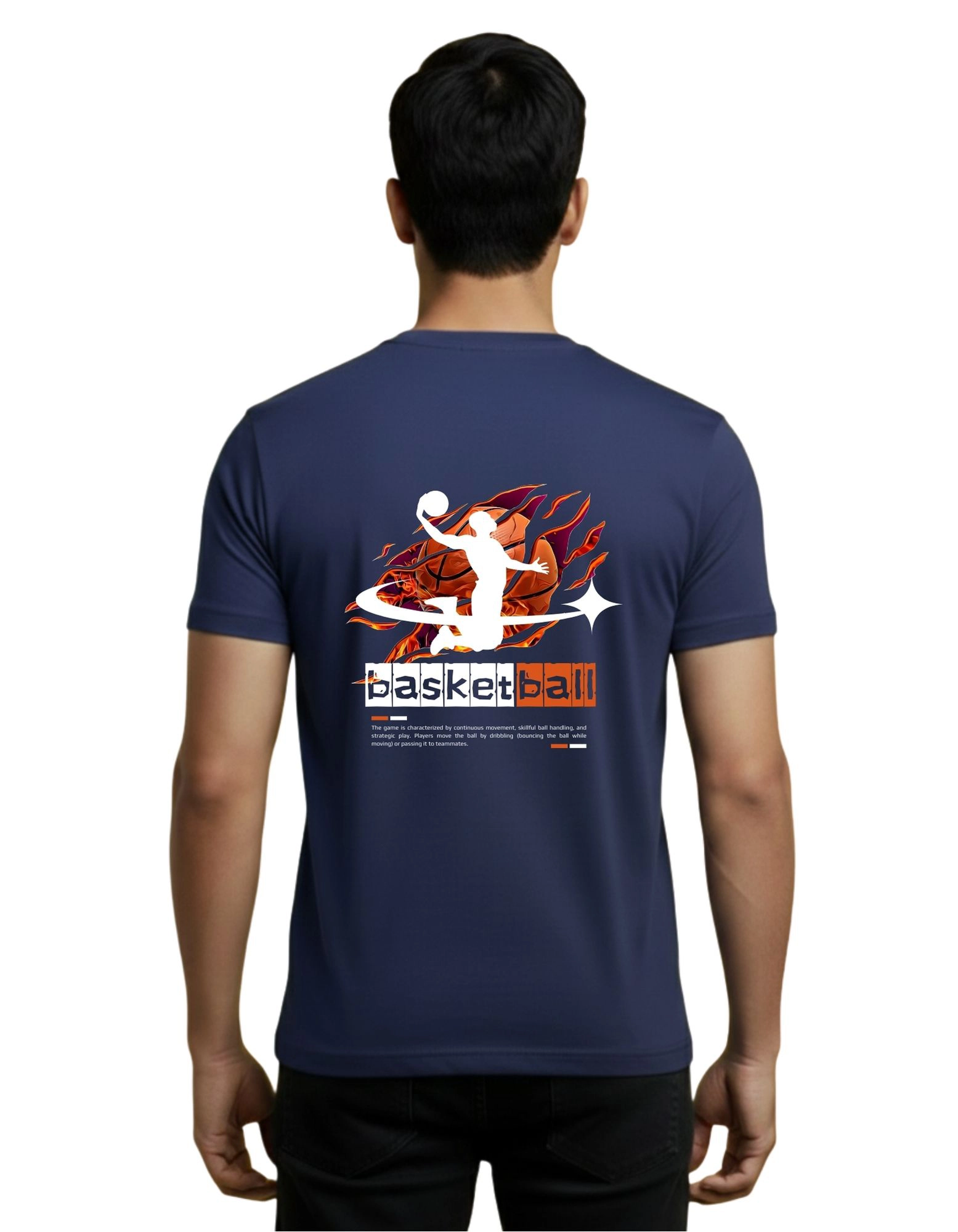 Basketball Round Neck Half Sleeve 180 GSM T-Shirt Navy Blue