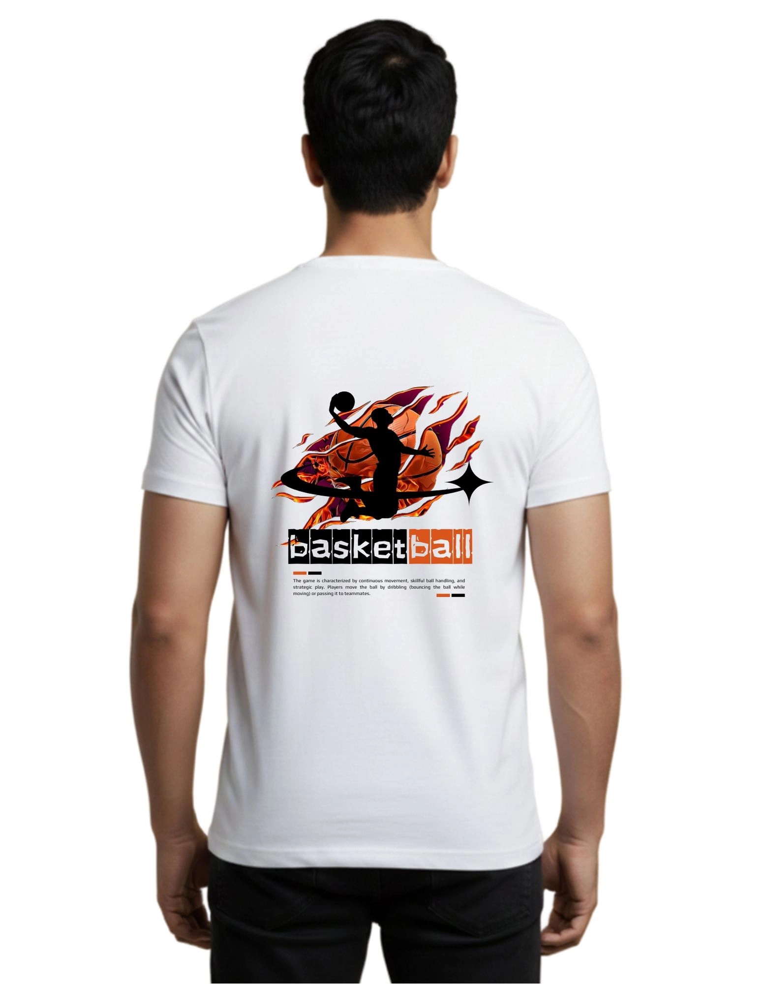 Basketball Round Neck Half Sleeve 180 GSM T-Shirt White