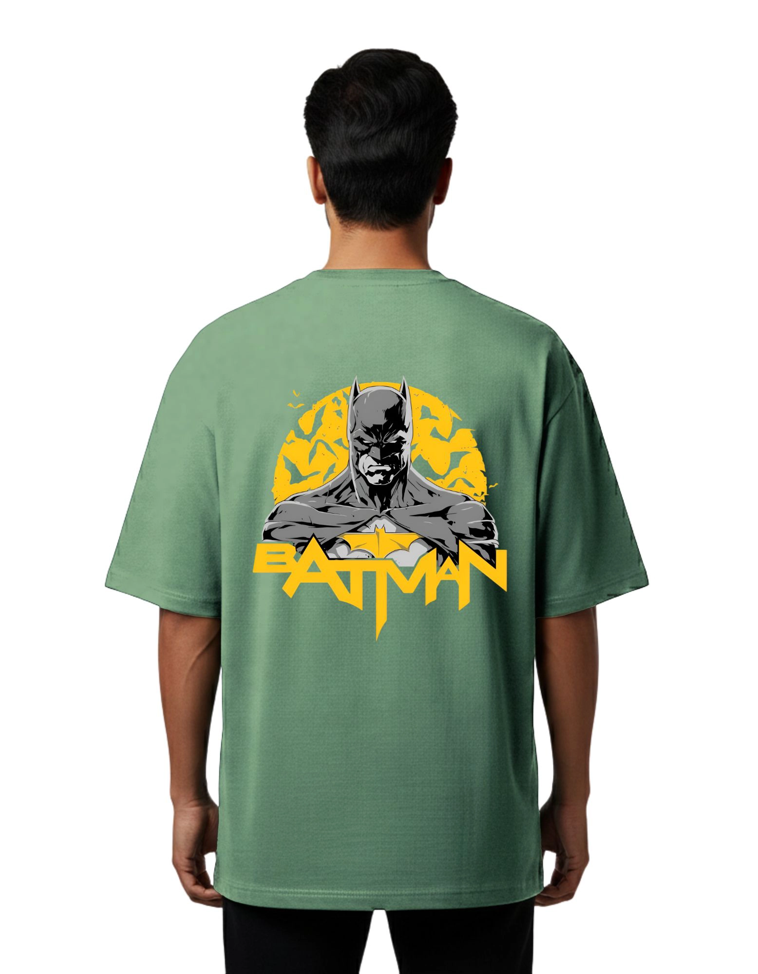 Batman Oversized French Terry Cotton 240 GSM T-Shirt D Green