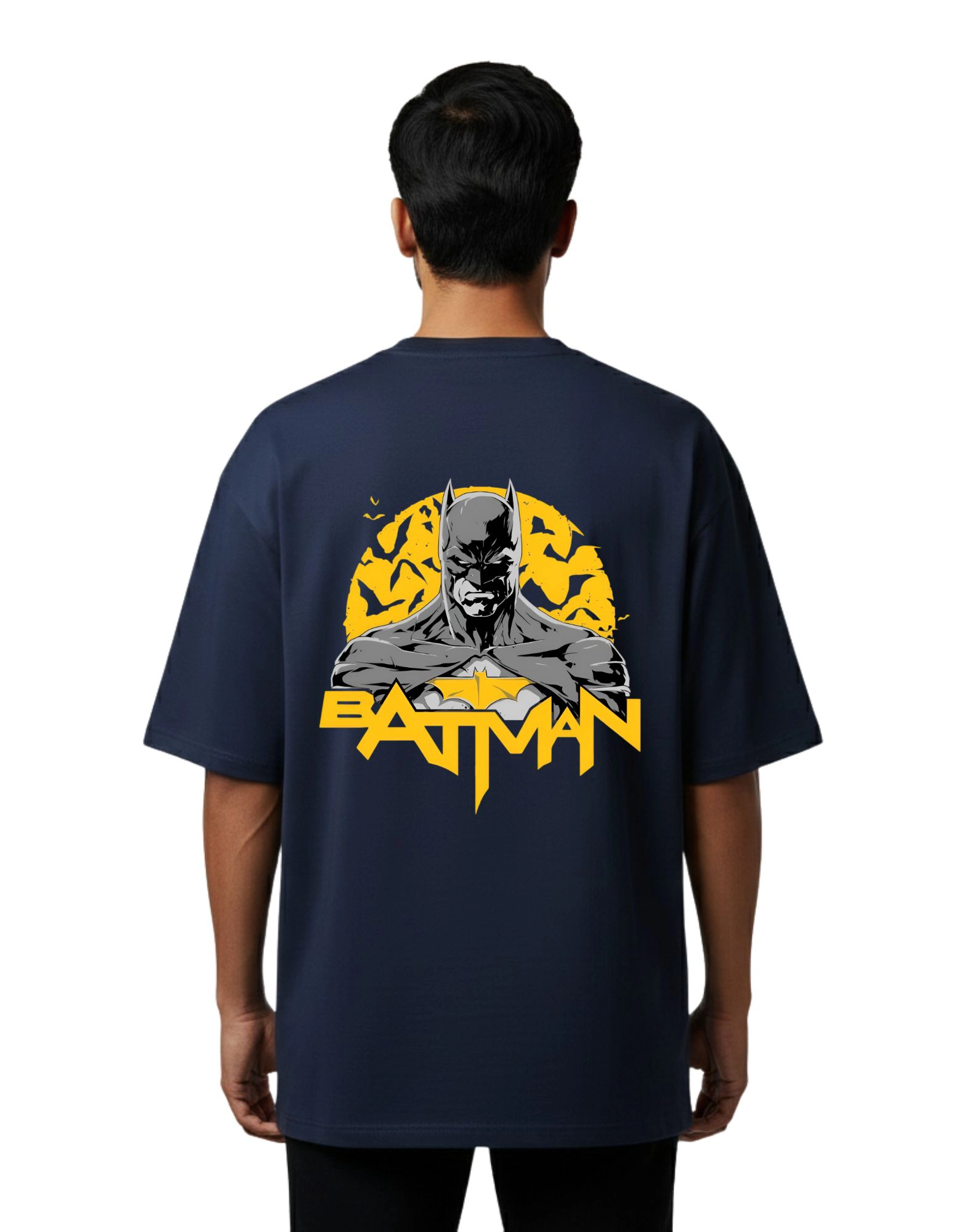 Batman Oversized French Terry Cotton 240 GSM T-Shirt Navy Blue