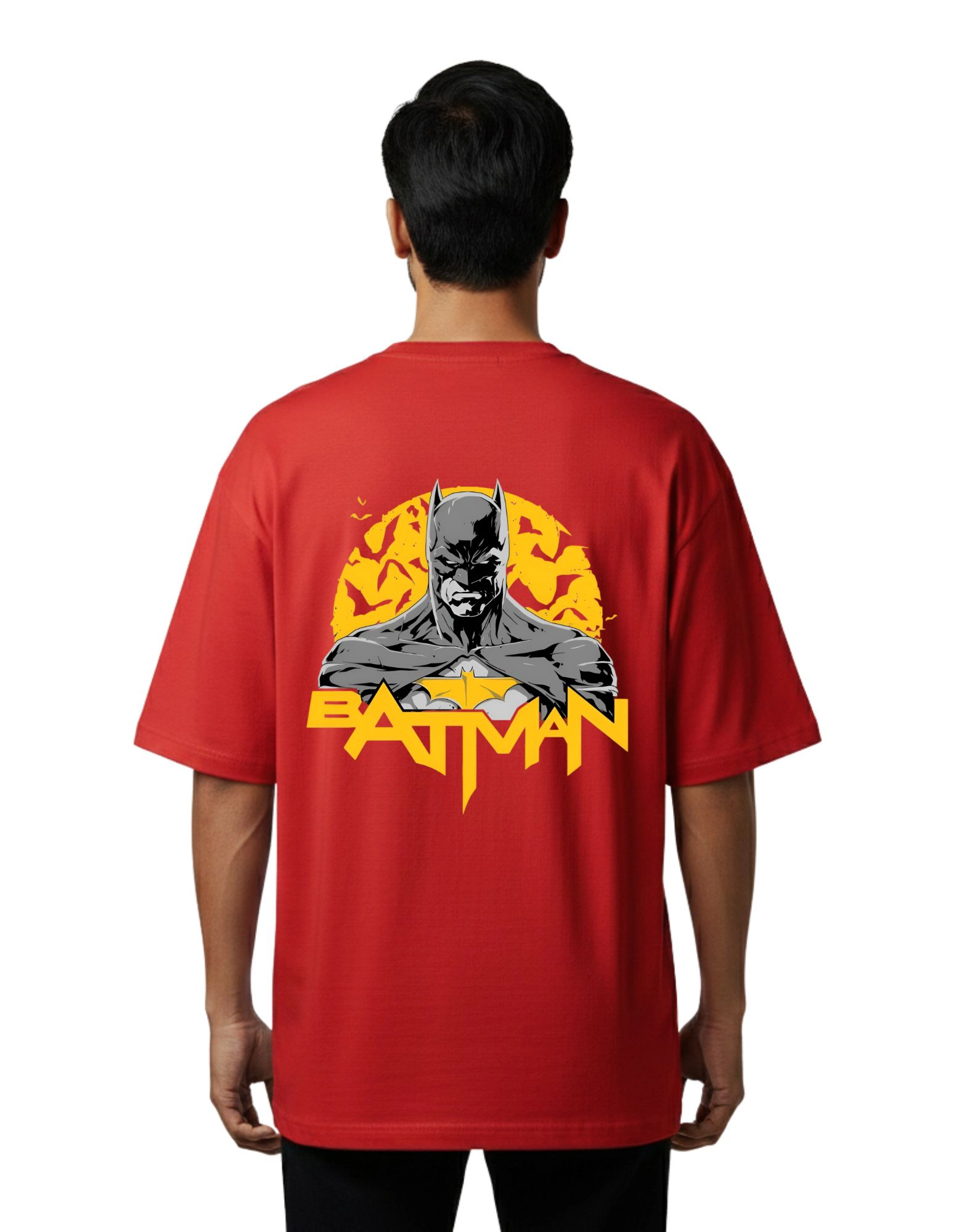Batman Oversized French Terry Cotton 240 GSM T-Shirt Red