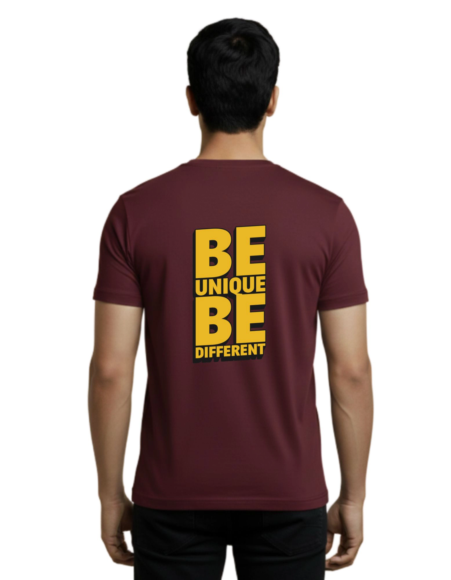 Be Unique Be Different Typography cotton 180 GSM T-Shirt Maroon