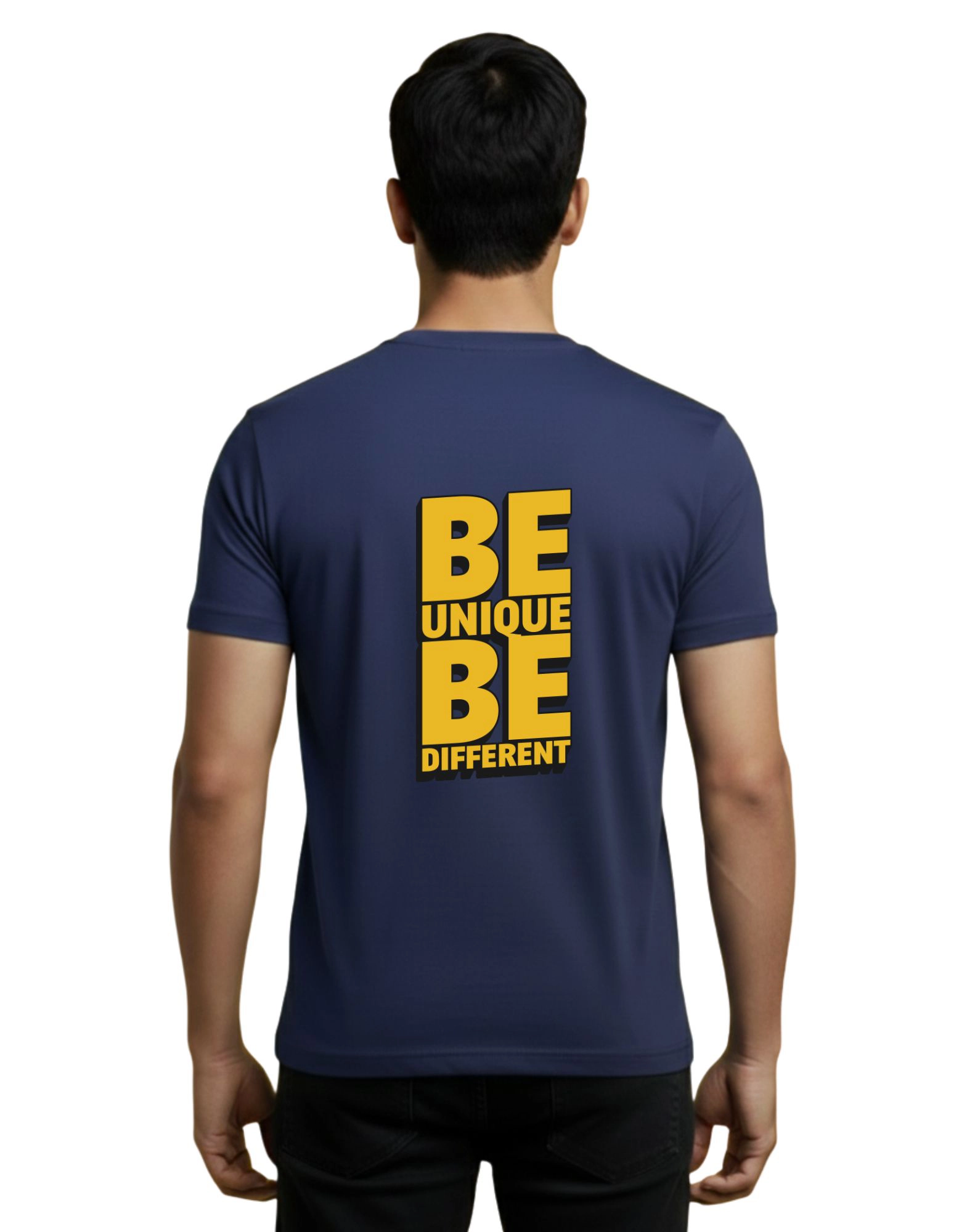 Be Unique Be Different Typography cotton 180 GSM T-Shirt Navy Blue