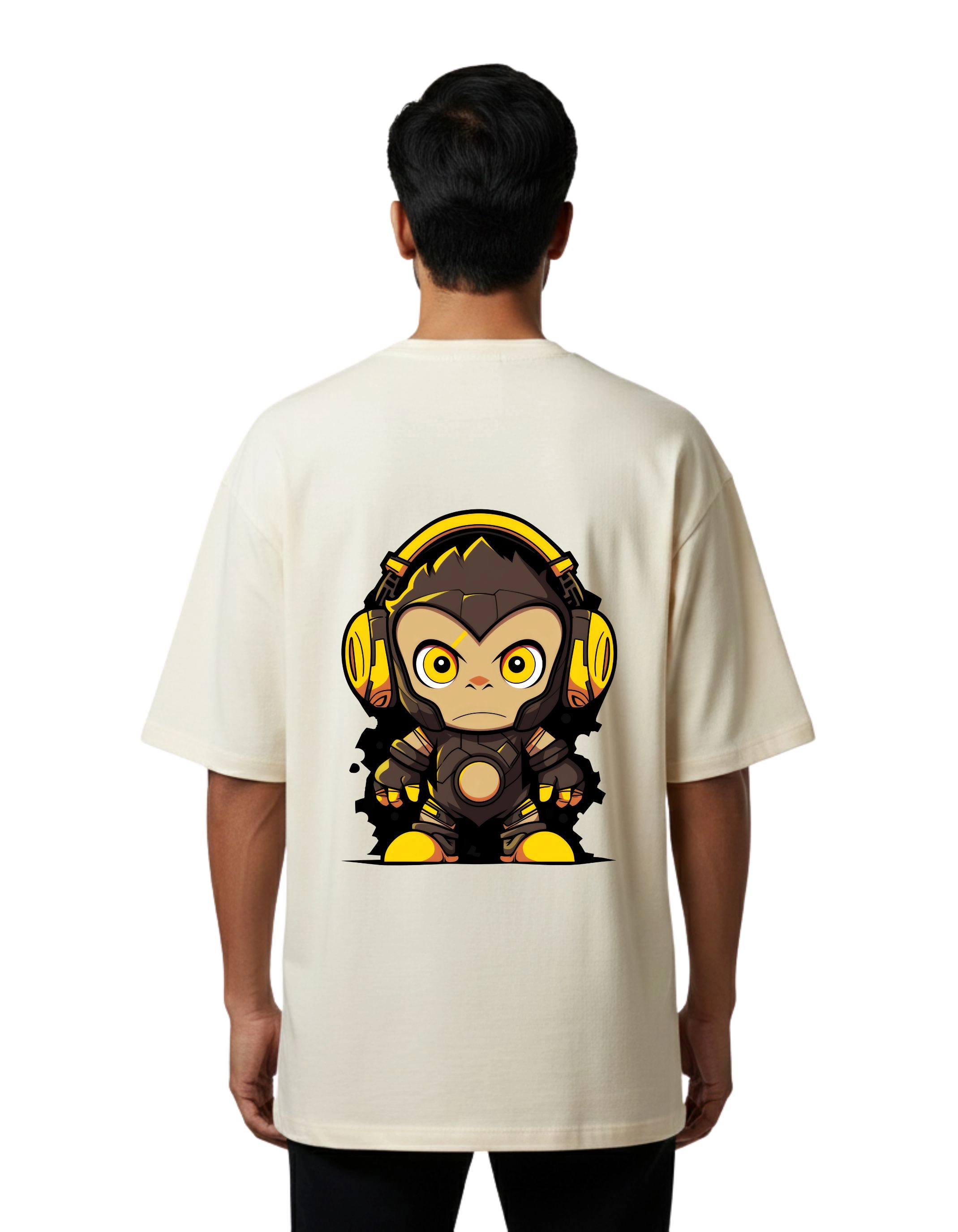 Beast Monkey Graphic Oversized Cotton French Terry 240 GSM T-Shirt Beige