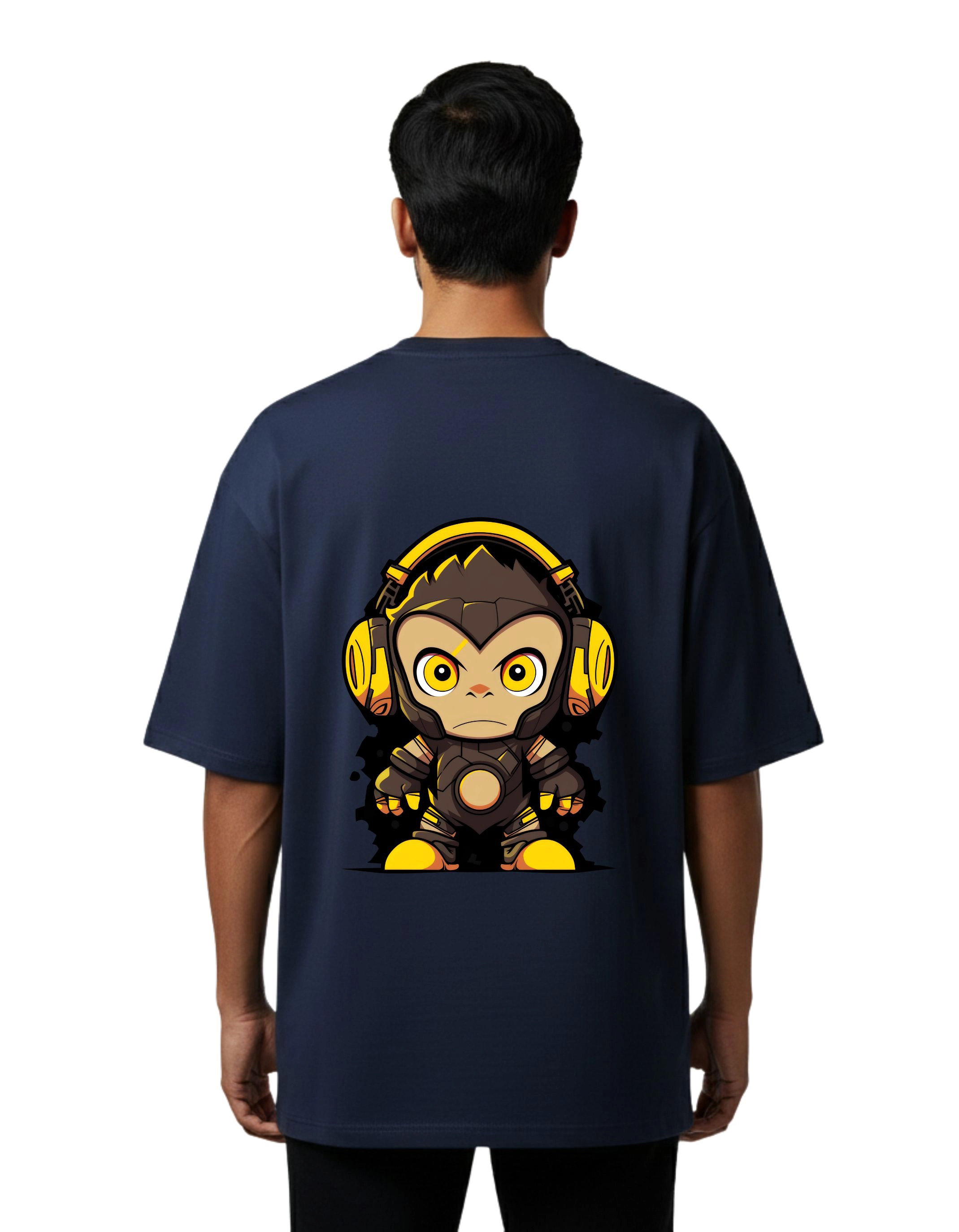 Beast Monkey Graphic Oversized Cotton French Terry 240 GSM T-Shirt Navy Blue