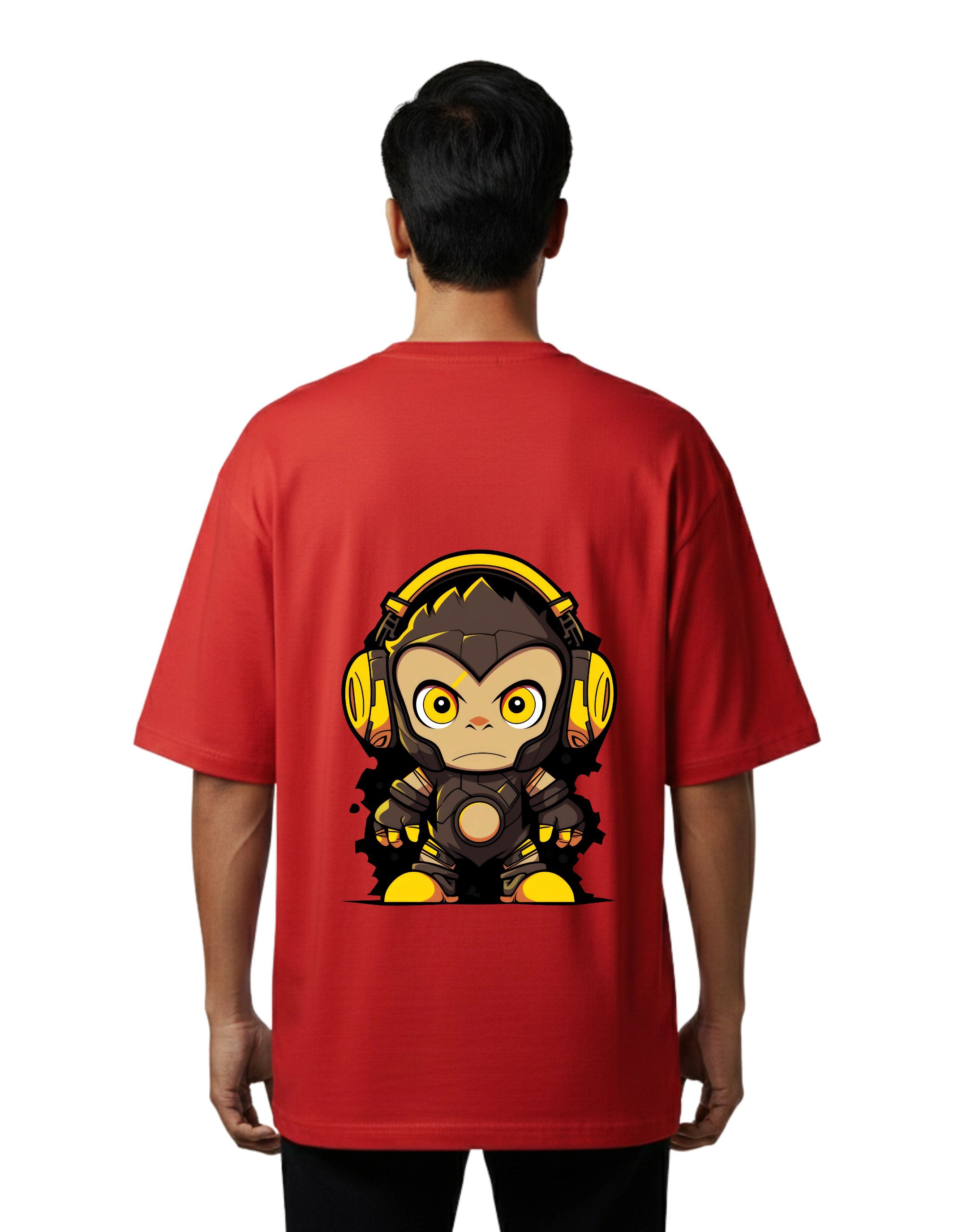 Beast Monkey Graphic Oversized Cotton French Terry 240 GSM T-Shirt Red